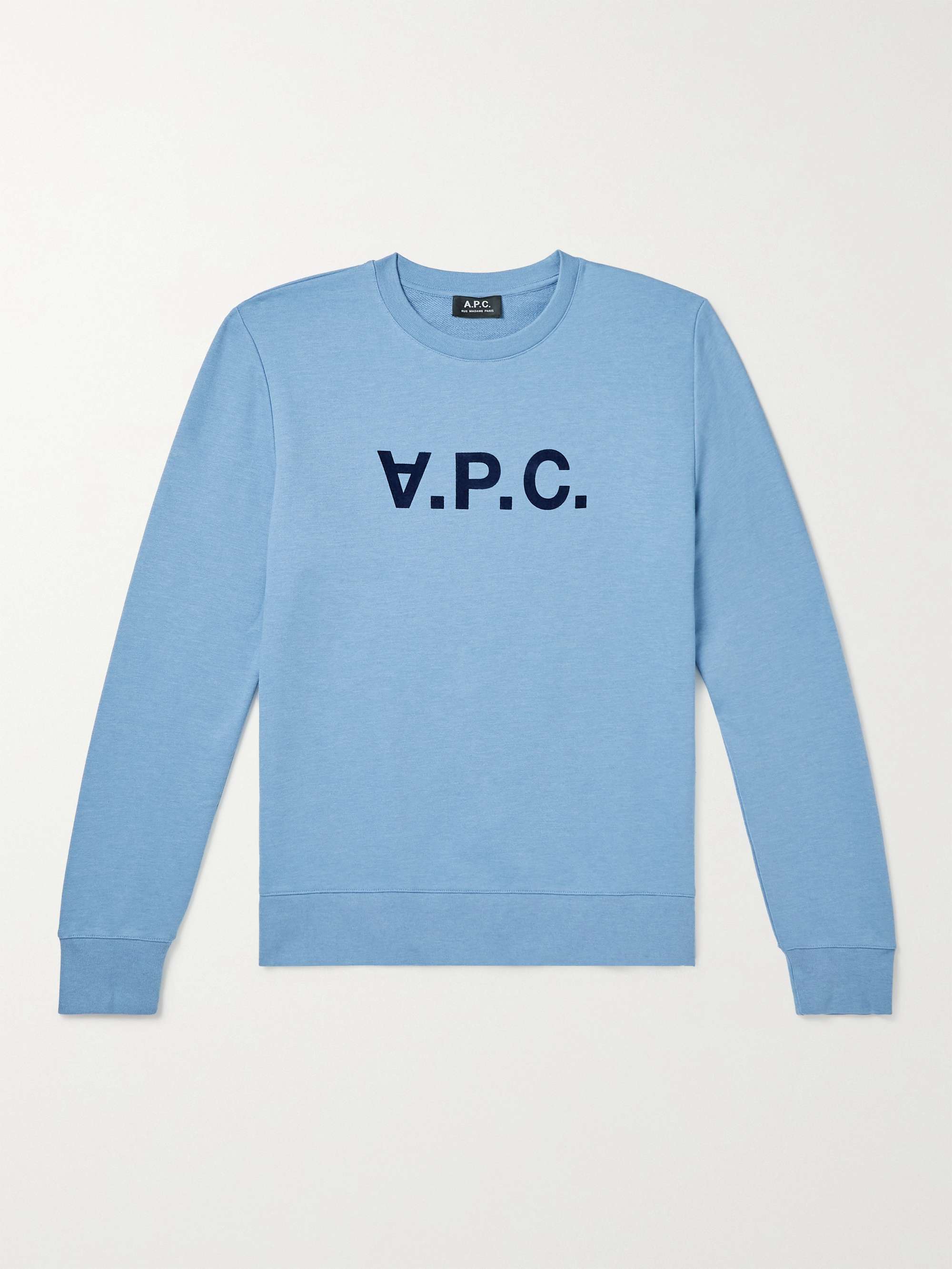 아페쎄 스웻셔츠 A.P.C. VPC Logo-Flocked Cotton-Jersey Sweatshirt,Blue
