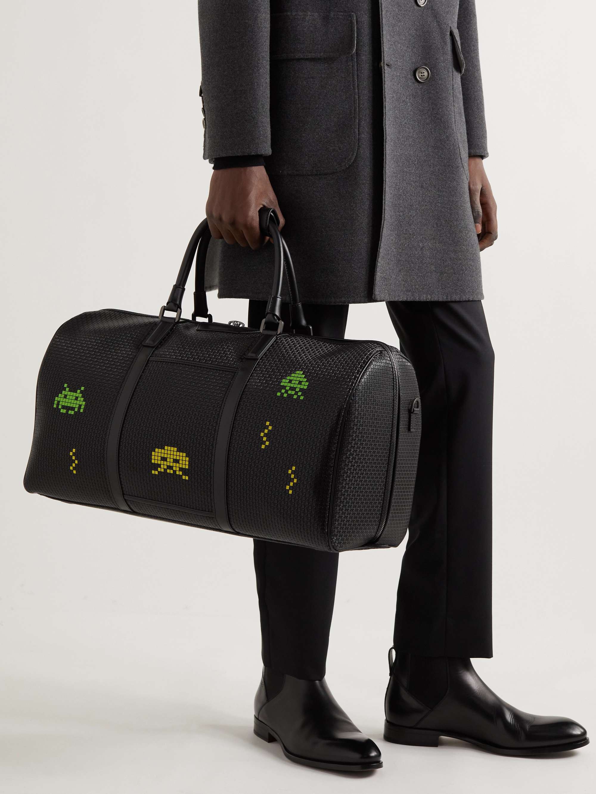 SERAPIAN + Space Invaders Leather-Trimmed Printed Stepan Coated-Canvas Holdall