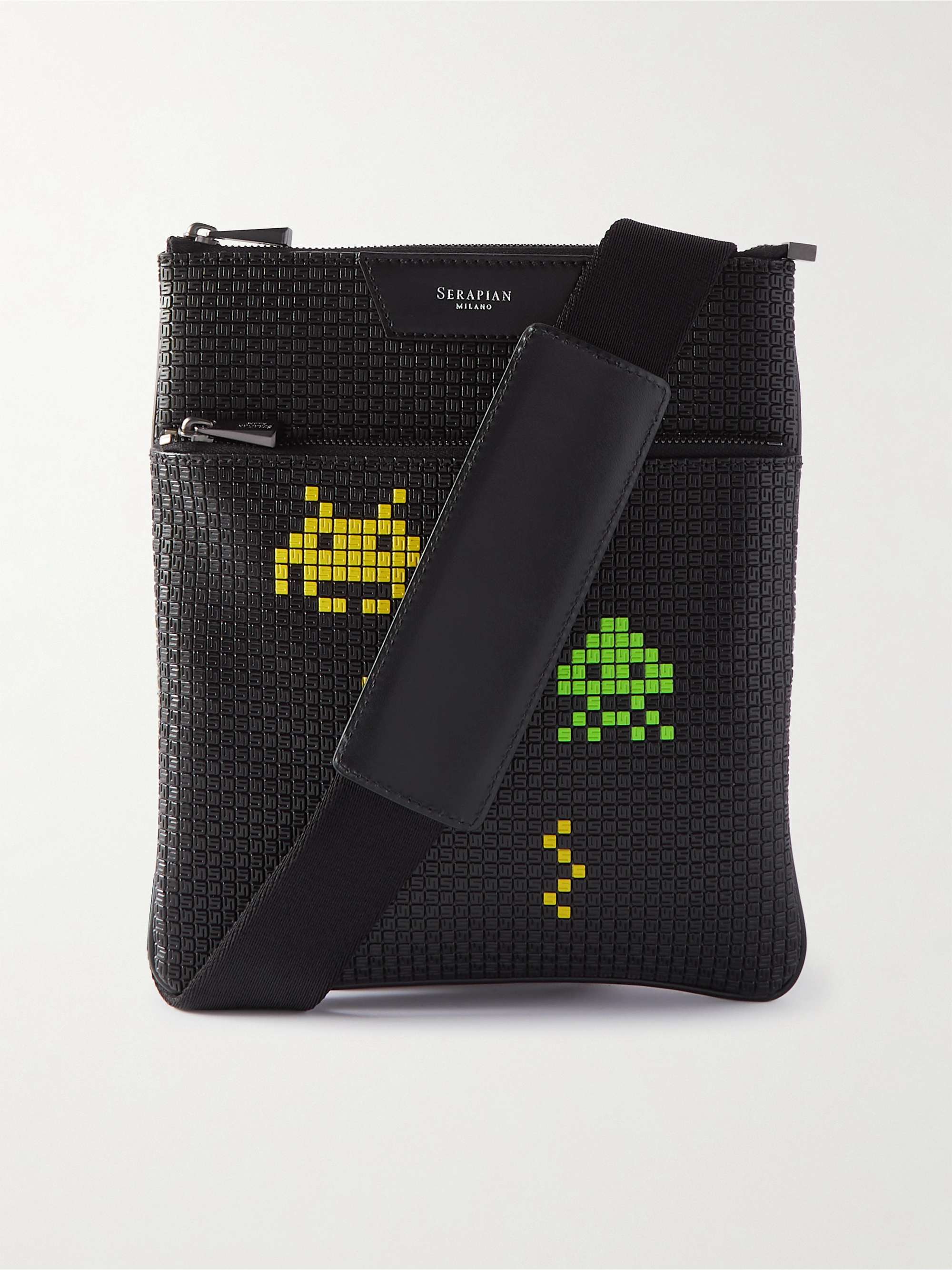 SERAPIAN + Space Invaders Leather-Trimmed Printed Stepan Coated-Canvas Messenger Bag