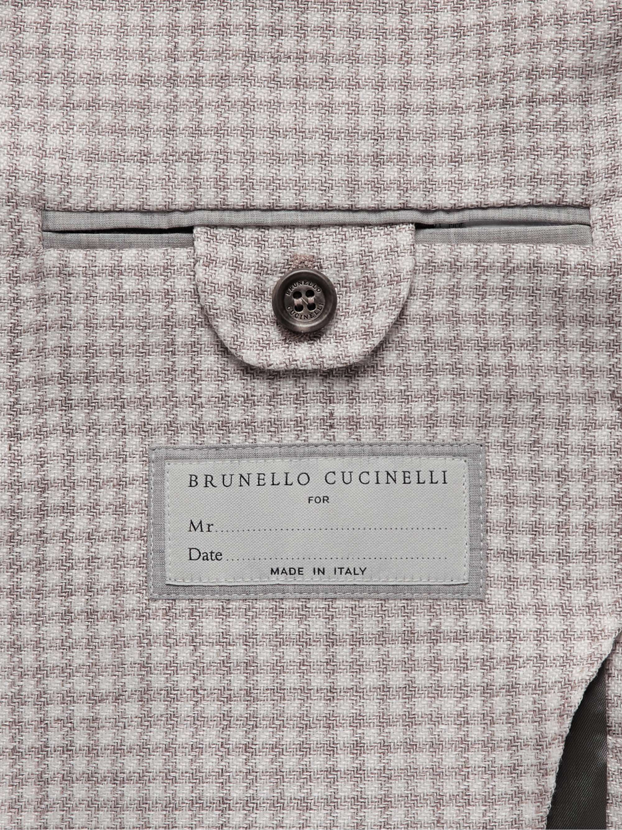 BRUNELLO CUCINELLI Puppytooth Linen, Wool and Silk-Blend Blazer