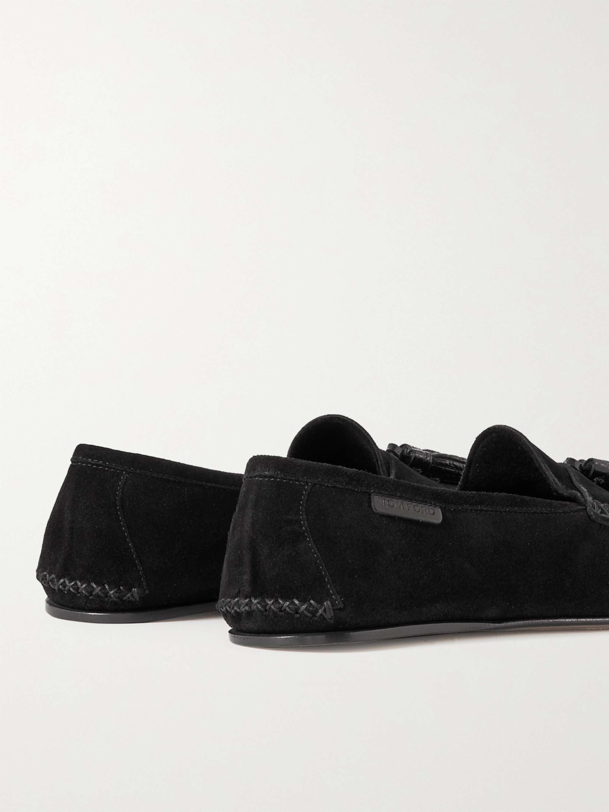 TOM FORD Berwick Leather-Trimmed Tassled Suede Loafers