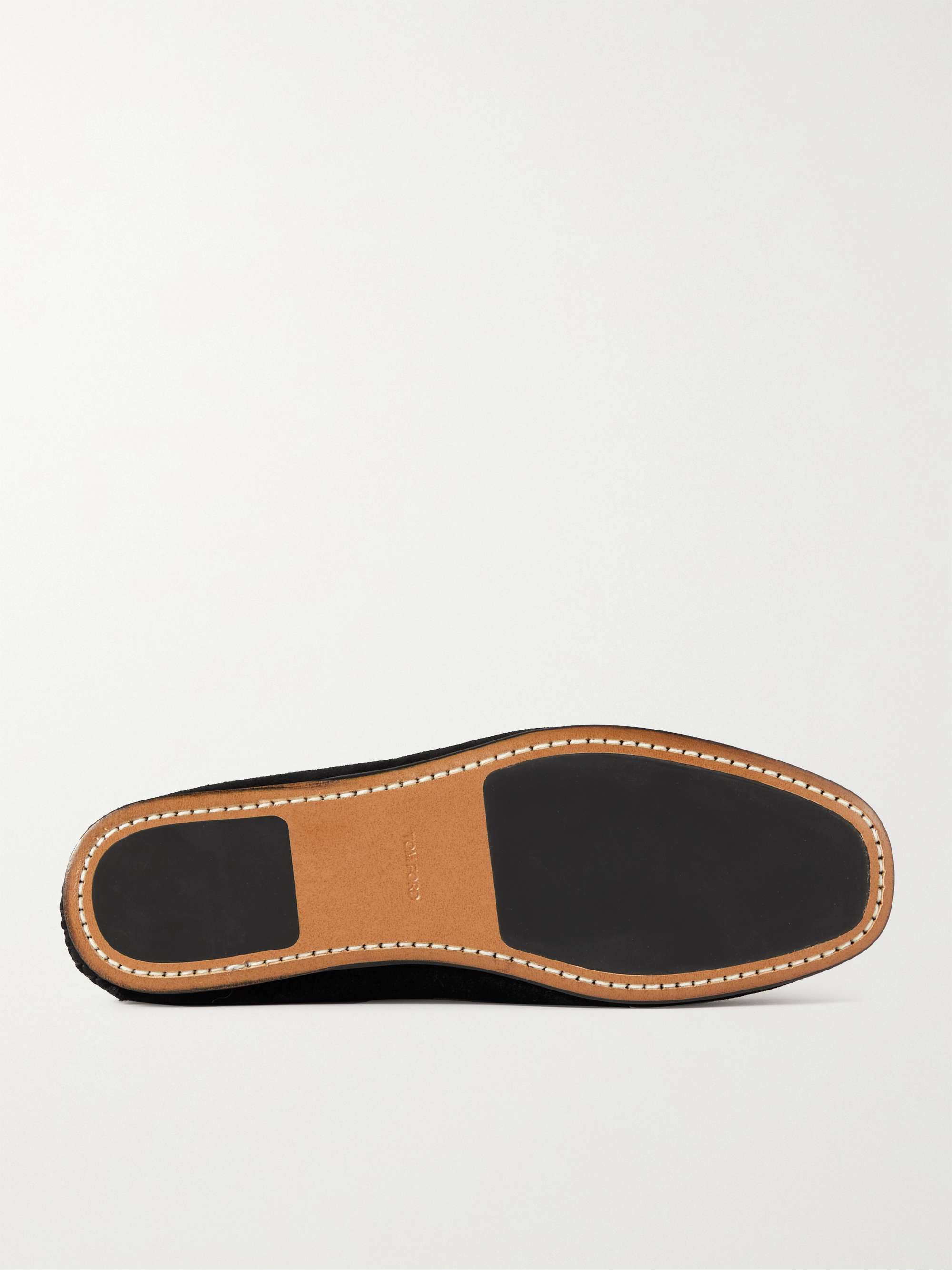 TOM FORD Berwick Leather-Trimmed Tassled Suede Loafers