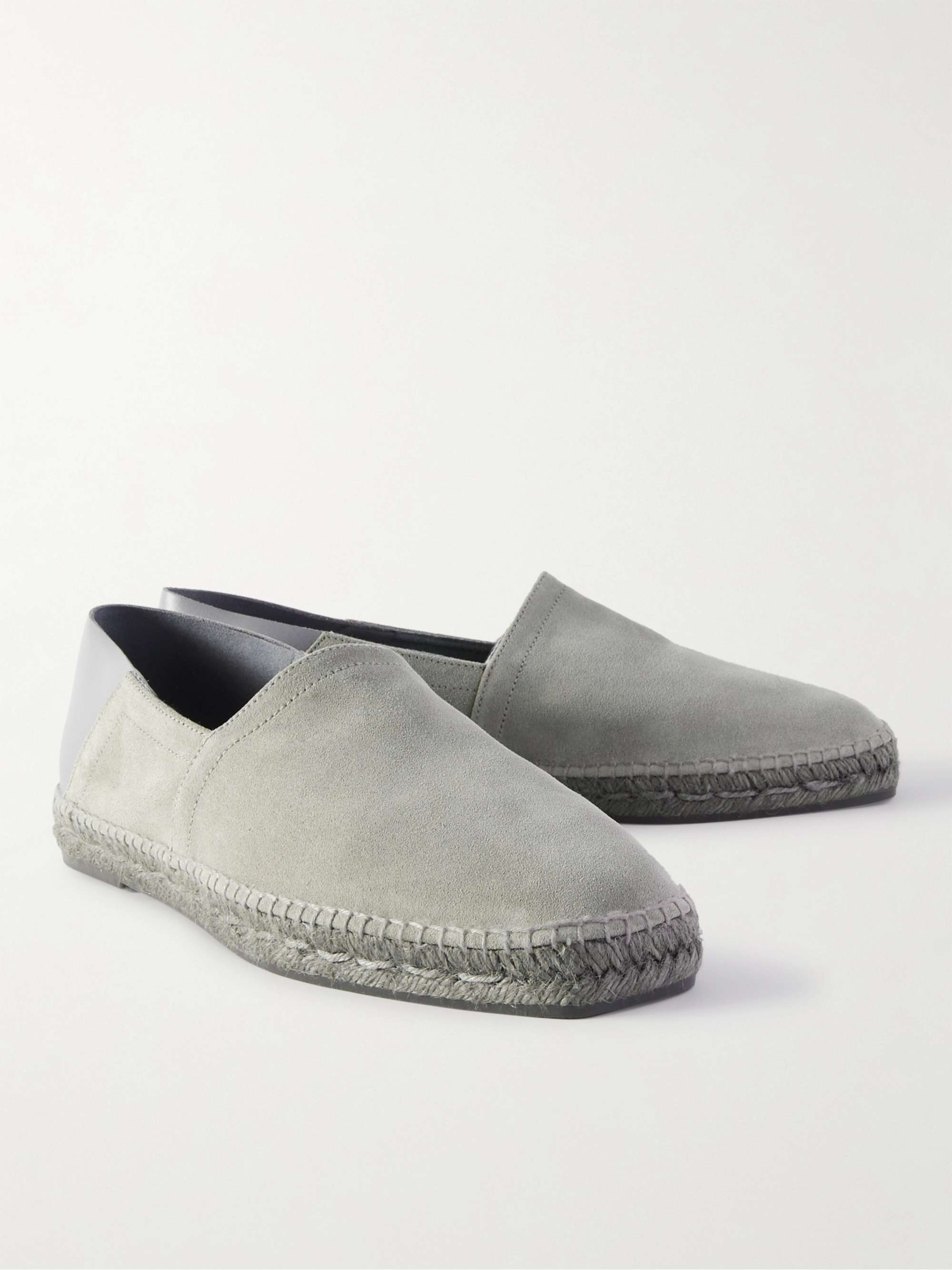 TOM FORD Barnes Collapsible-Heel Leather-Trimmed Suede Espadrilles