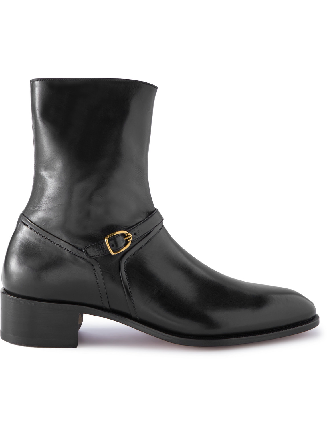 TOM FORD BUCKLED POLISHED-LEATHER BOOTS