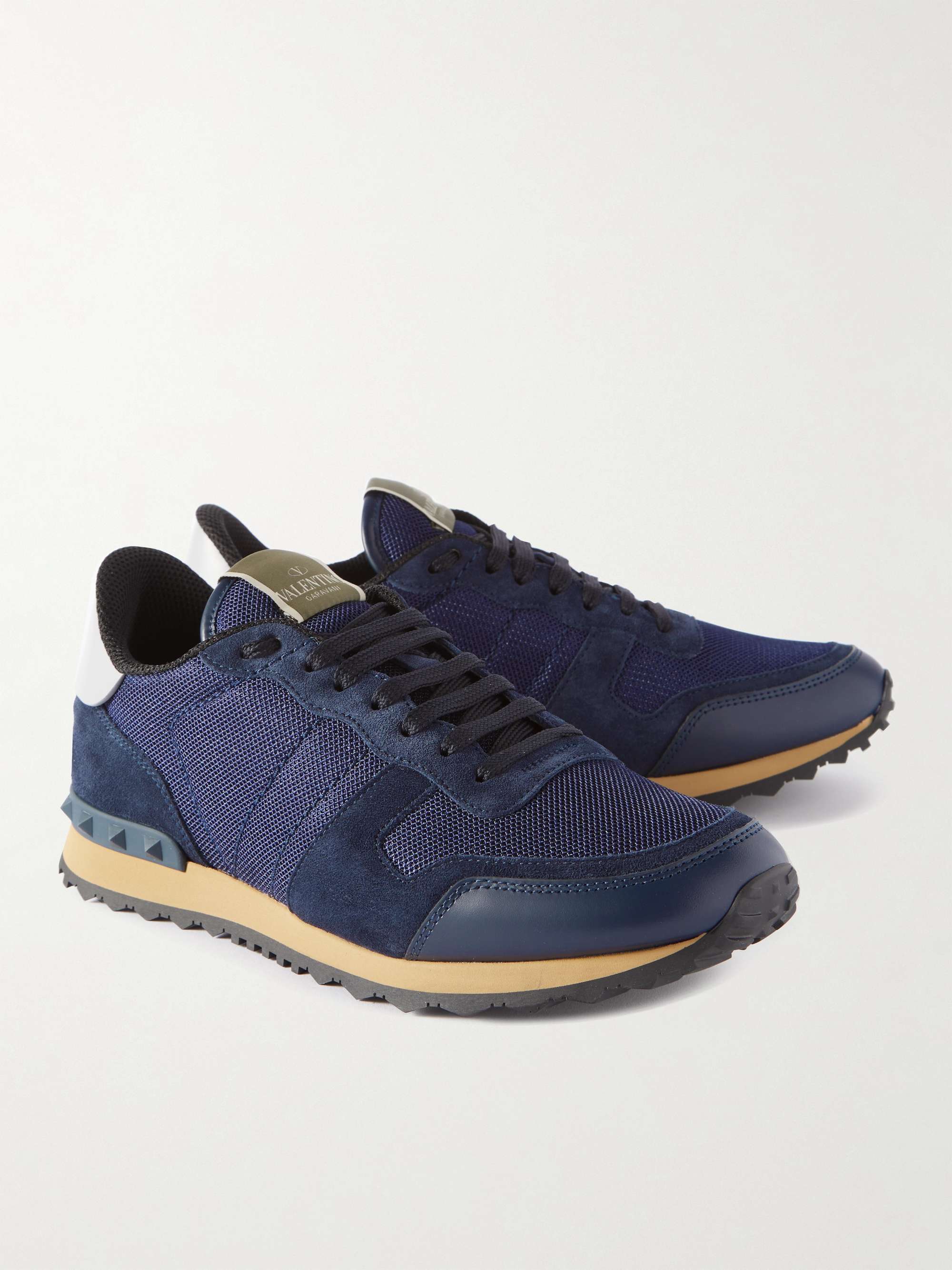 VALENTINO Valentino Garavani Rockrunner Leather-Trimmed Suede and Mesh Sneakers