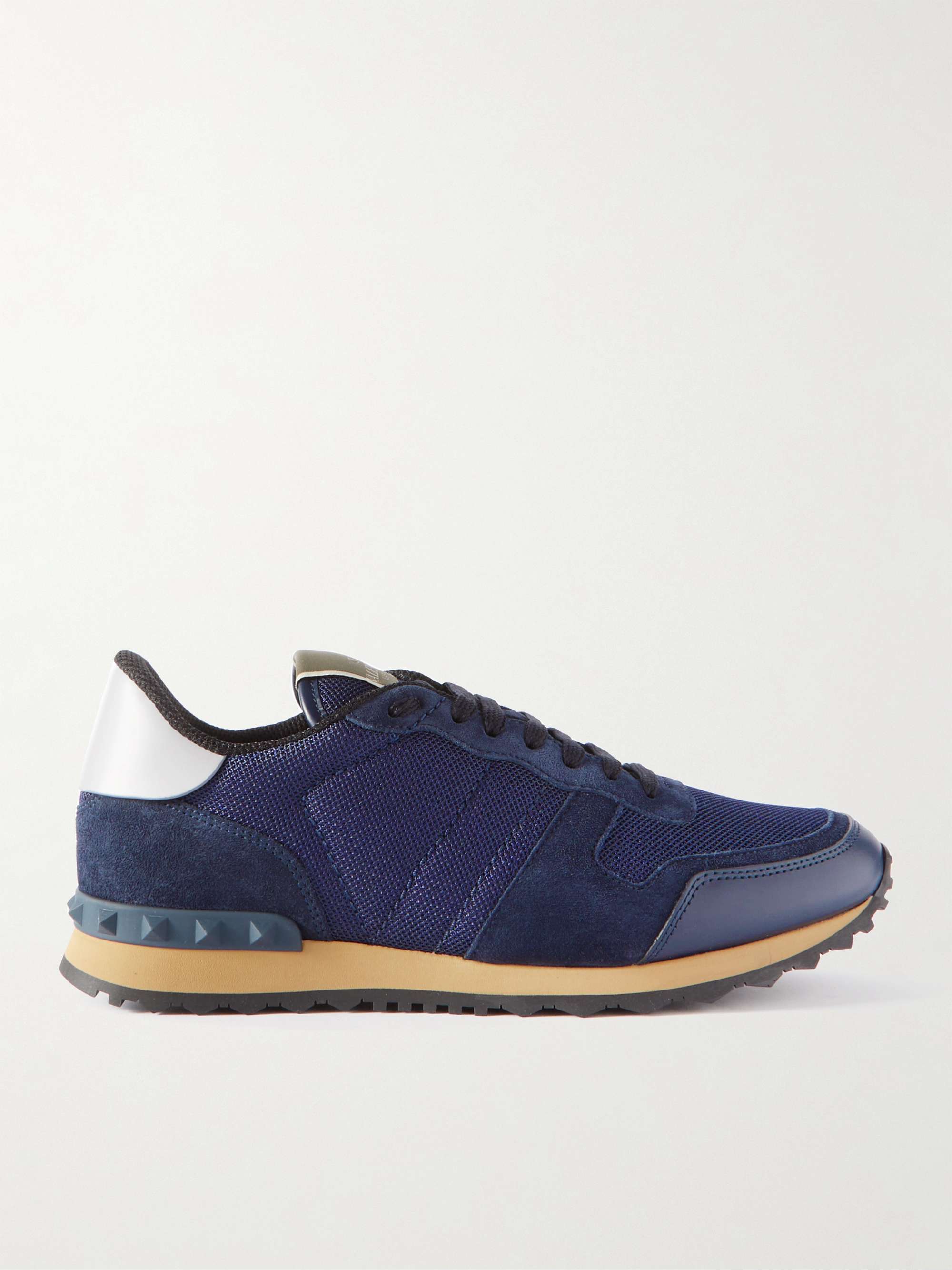 VALENTINO Valentino Garavani Rockrunner Leather-Trimmed Suede and Mesh Sneakers