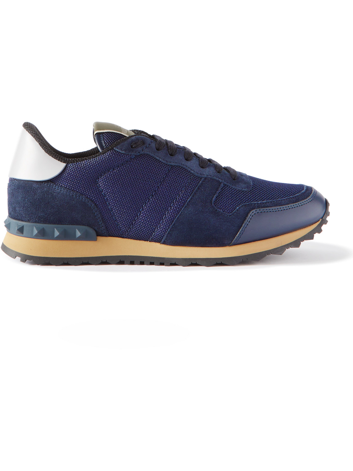 Valentino Garavani Rockrunner Leather-Trimmed Suede and Mesh Sneakers