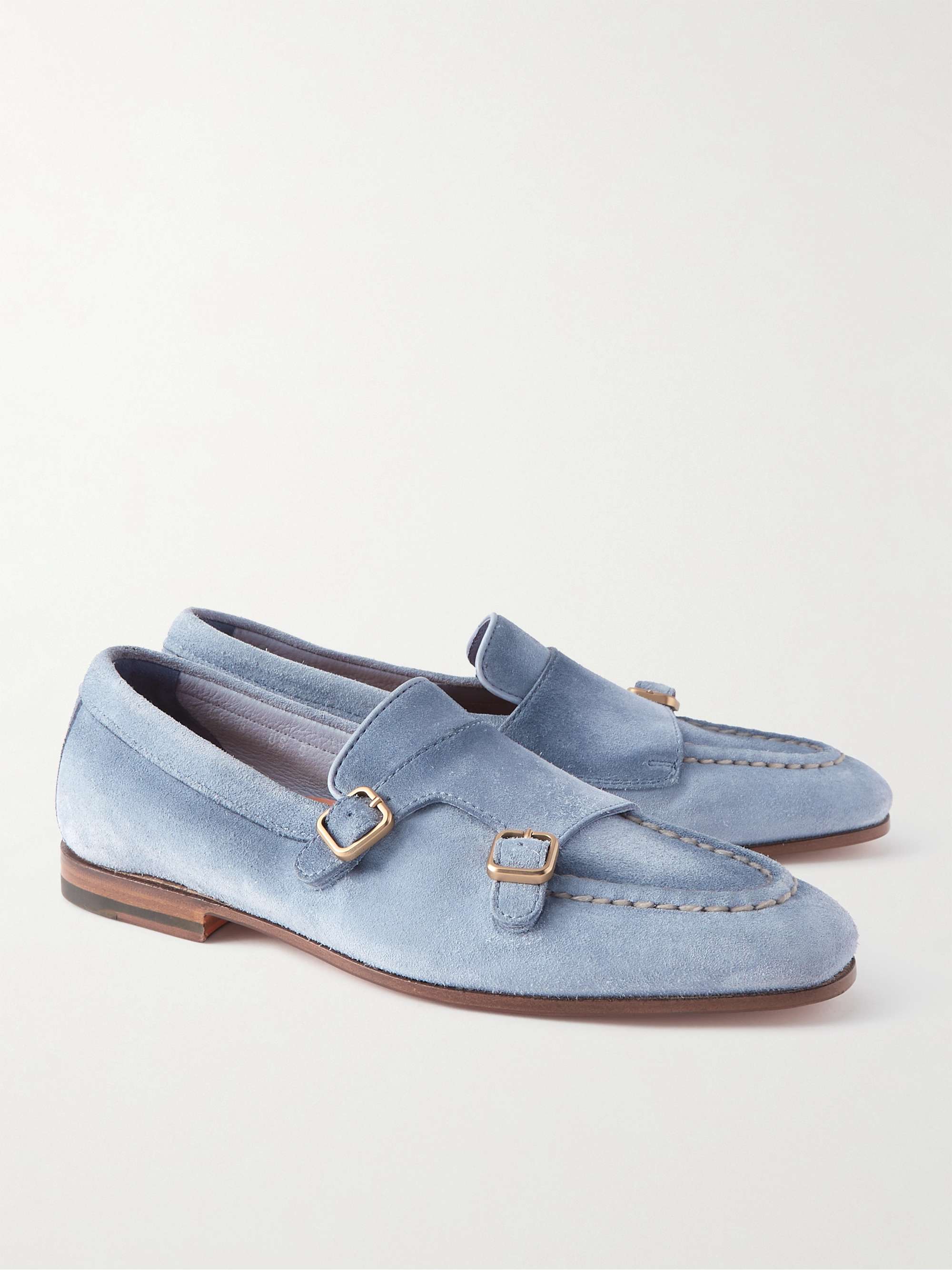 SANTONI Suede Monk-Strap Shoes