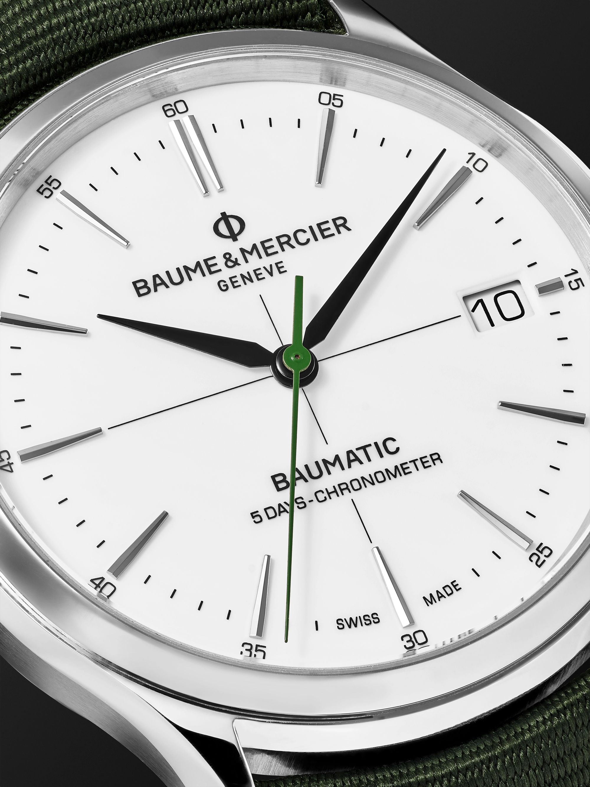 BAUME & MERCIER + MR PORTER 10th Birthday Edition Clifton Baumatic Automatic Chronometer 40mm Steel and Canvas Watch, Ref. No. M0A10664