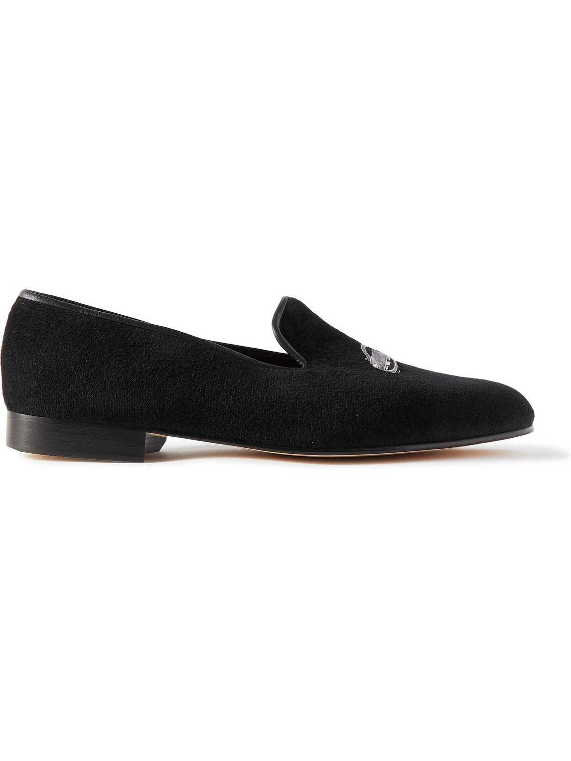 George Cleverley Albert Leather-trimmed Embroidered Velvet Loafers In Black