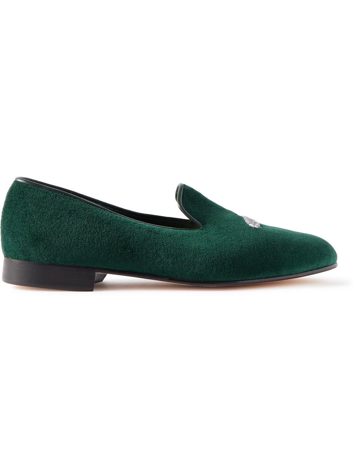 George Cleverley Albert Leather-trimmed Embroidered Velvet Loafers In Green