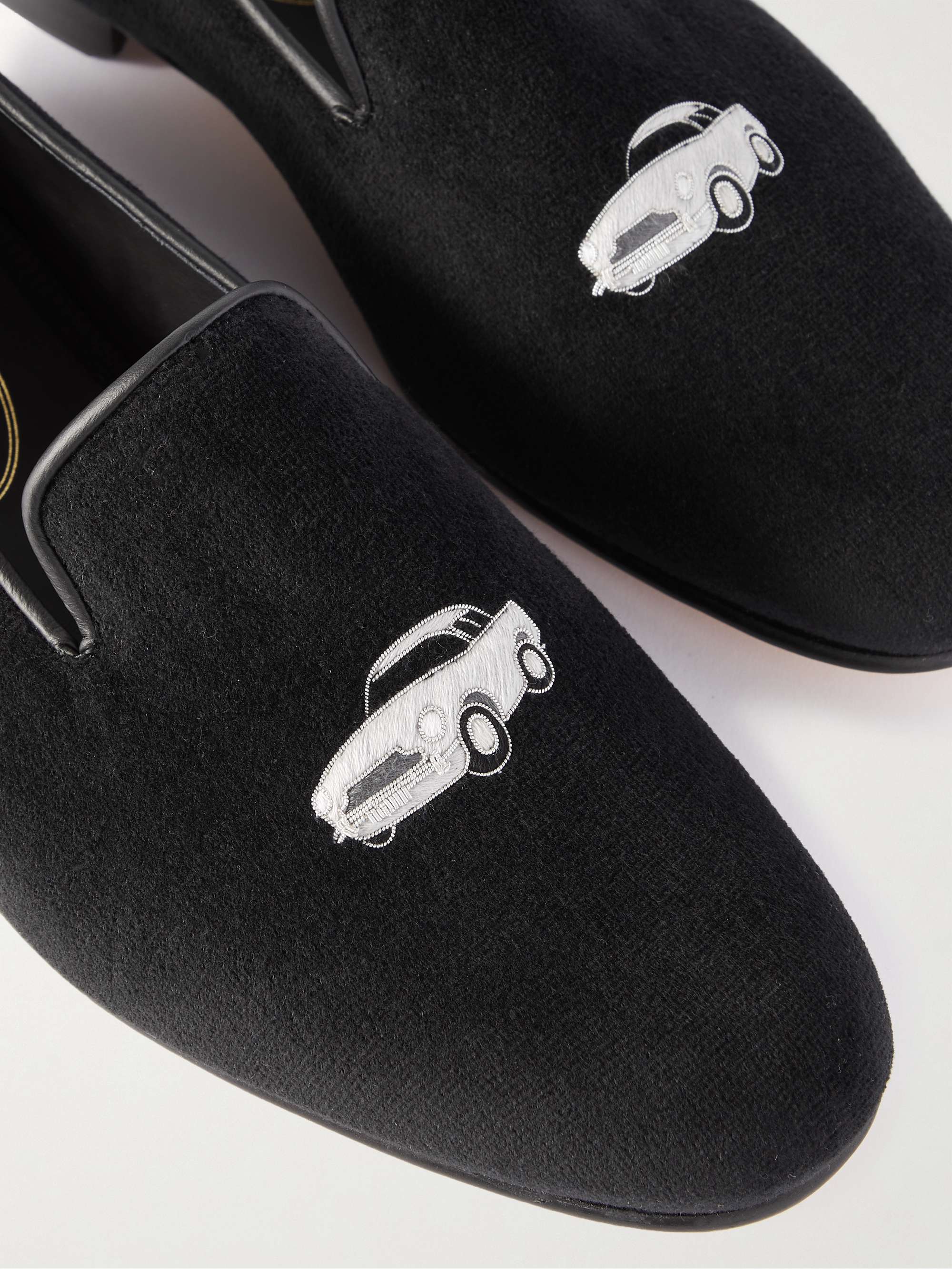 GEORGE CLEVERLEY Albert Leather-Trimmed Embroidered Velvet Loafers