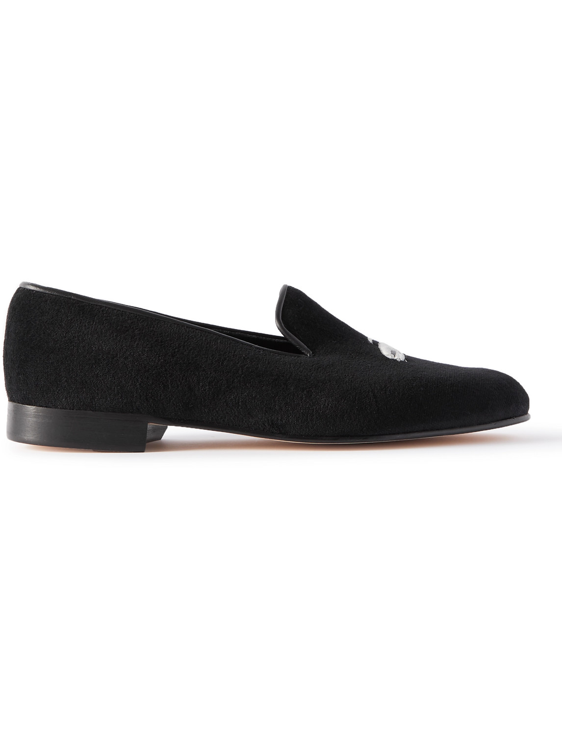 George Cleverley Albert Leather-trimmed Embroidered Velvet Loafers In Black