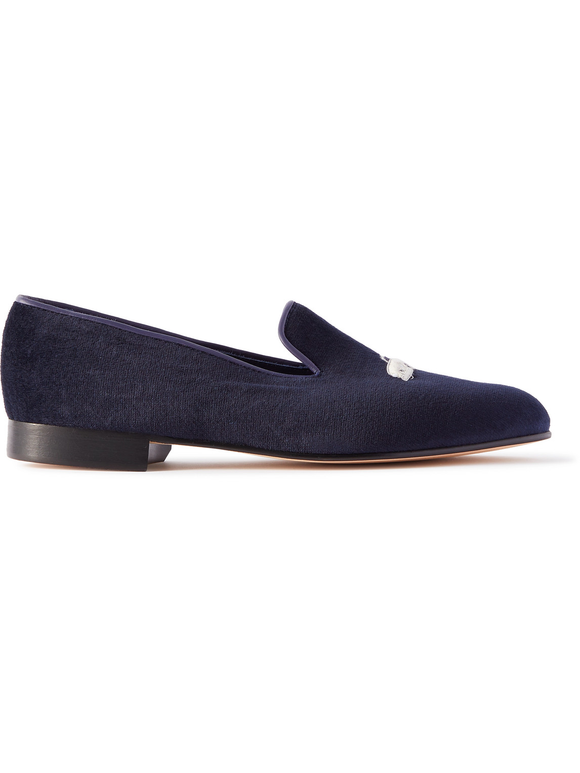 George Cleverley Albert Leather-trimmed Embroidered Velvet Loafers In Blue