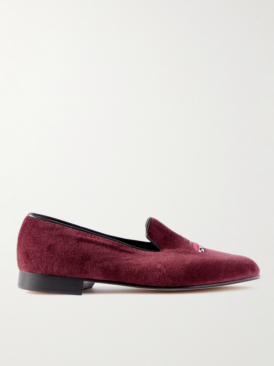 George Cleverley Albert Leather-trimmed Embroidered Velvet Loafers In Burgundy