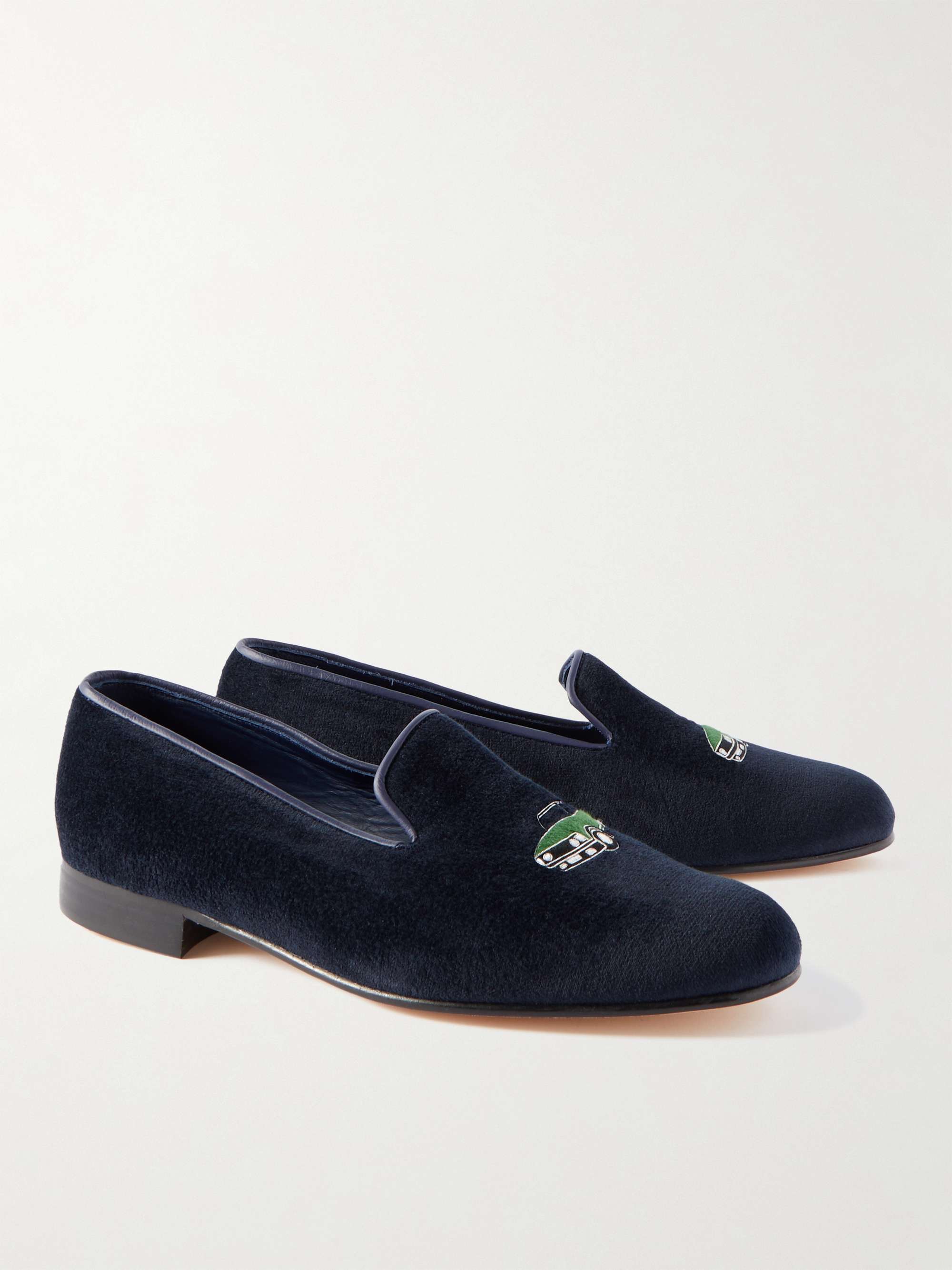 GEORGE CLEVERLEY Albert Leather-Trimmed Embroidered Velvet Loafers