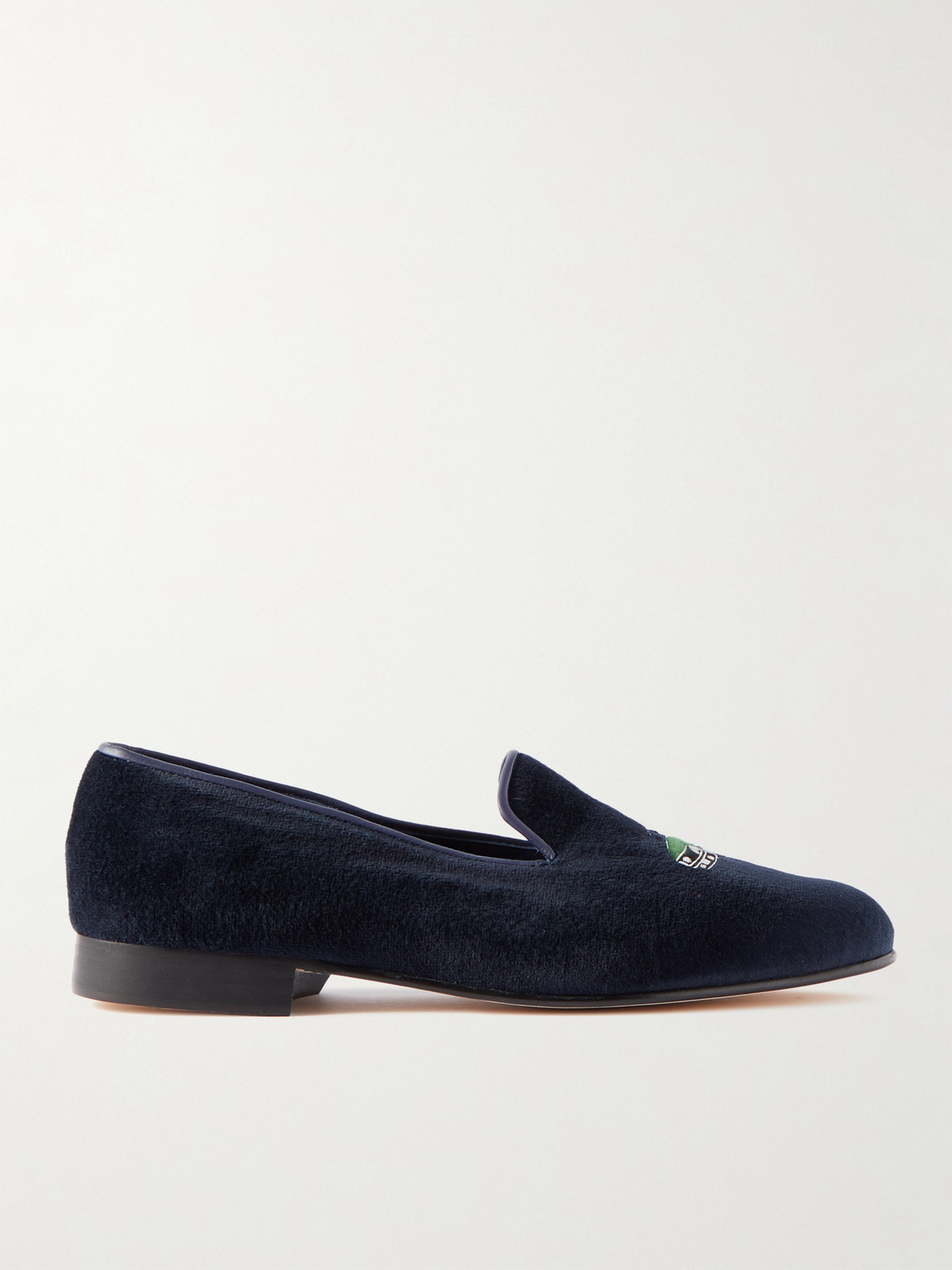 George Cleverley Albert Leather-trimmed Embroidered Velvet Loafers In Blue