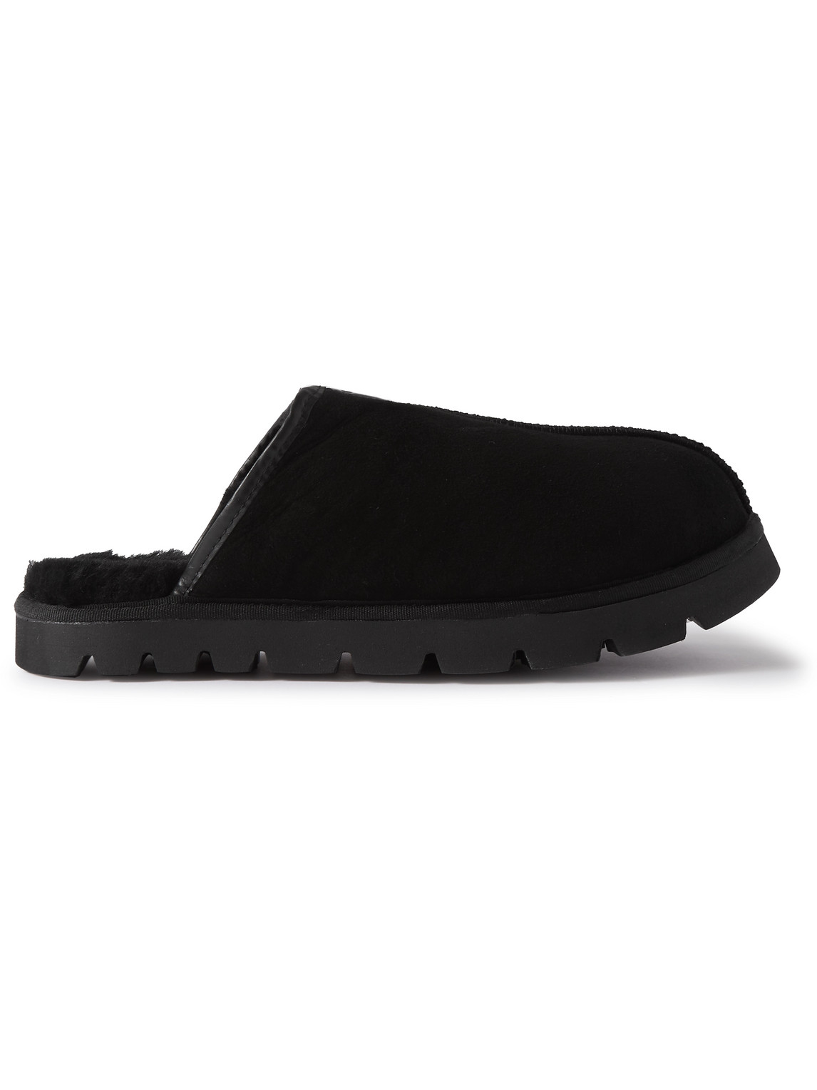 Grenson Wainwright Shearling-lined Suede Slippers In Black