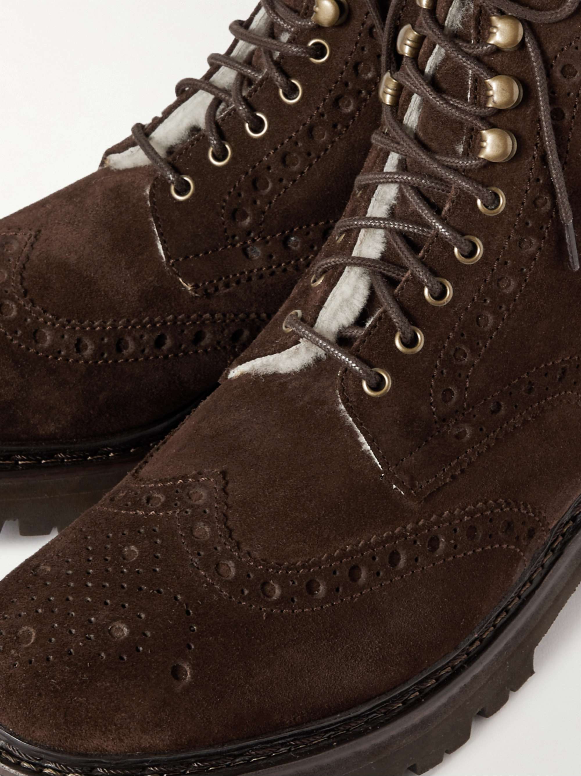 GRENSON Fred Shearling-Lined Suede Brogue Boots