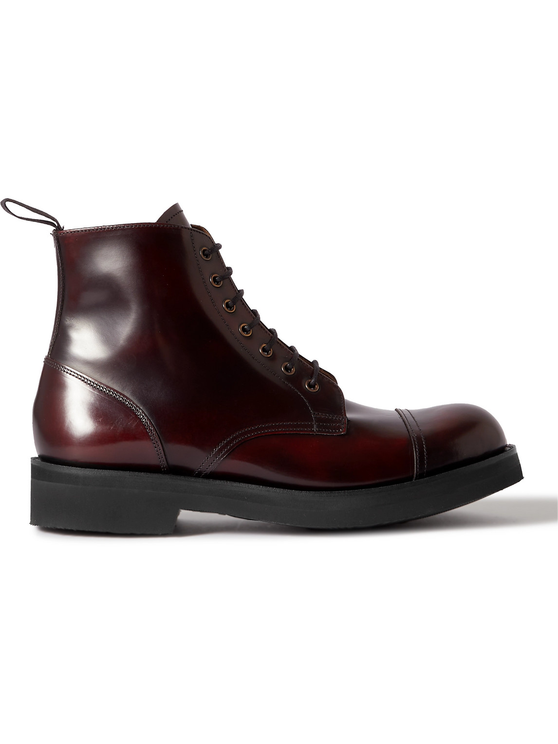 Grenson Desmond Polished-leather Derby Boots In Burgundy
