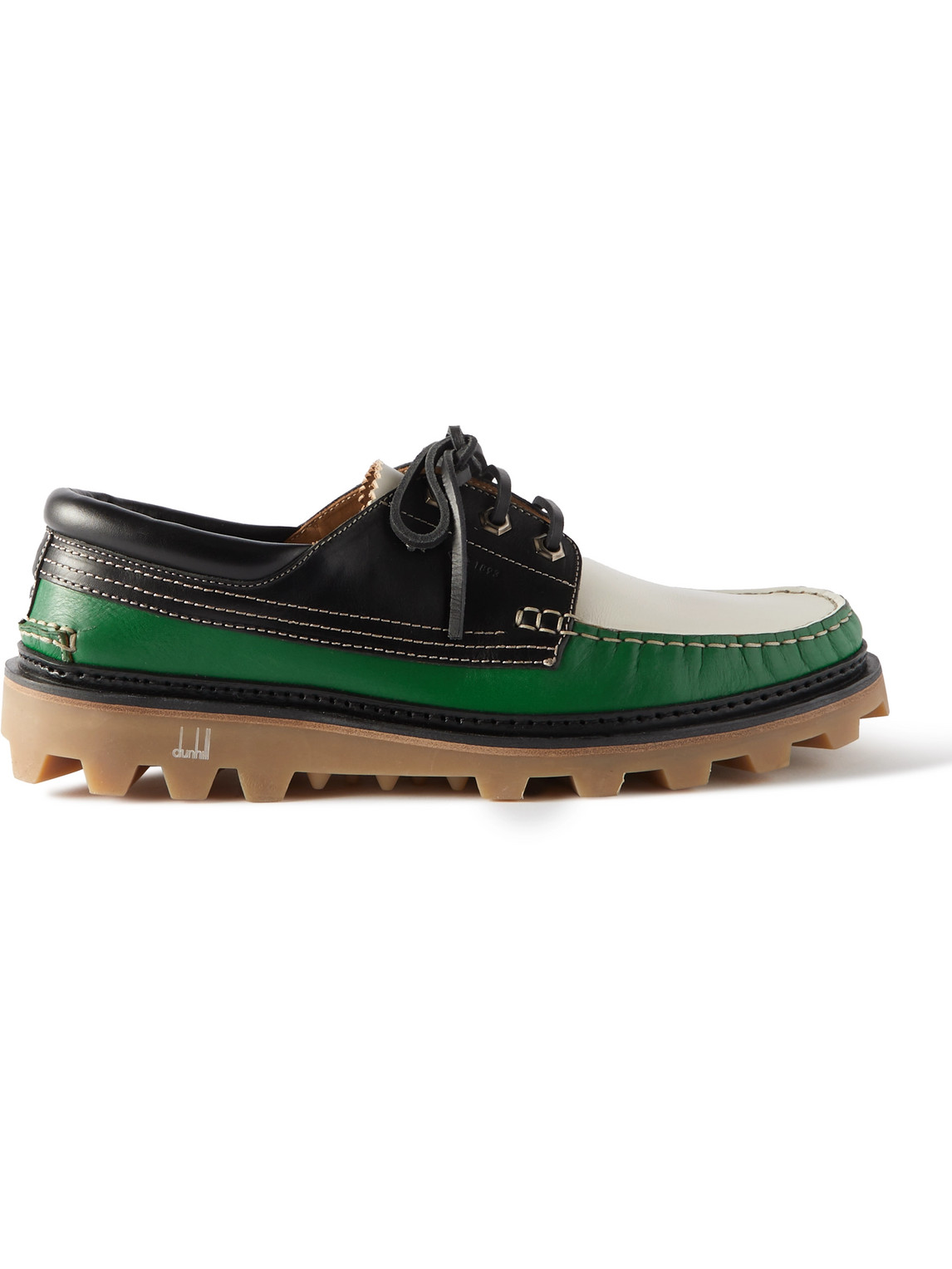 Dunhill Colour-block Leather Boat Shoes In Green