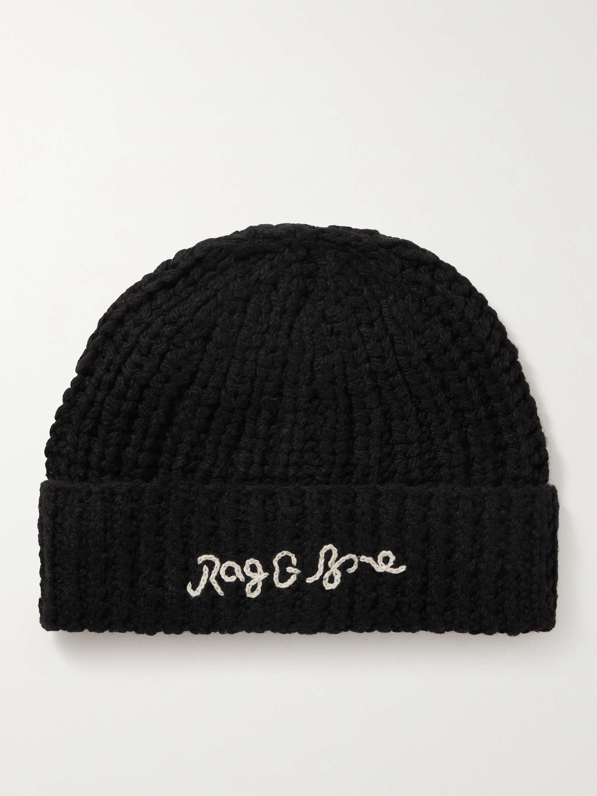 RAG & BONE Logo-Embroidered Ribbed-Knit Beanie