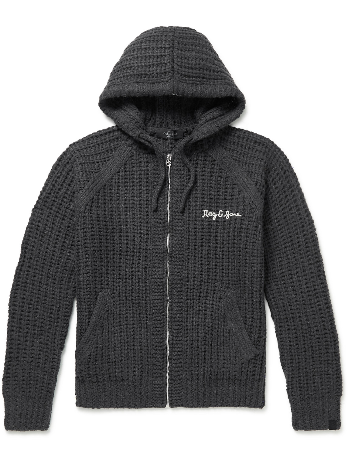 Logo-Embroidered Ribbed-Knit Zip-Up Hoodie