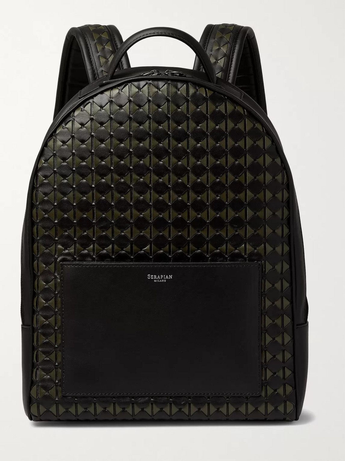 Serapian Compact Mosaico Woven Leather Backpack In Green