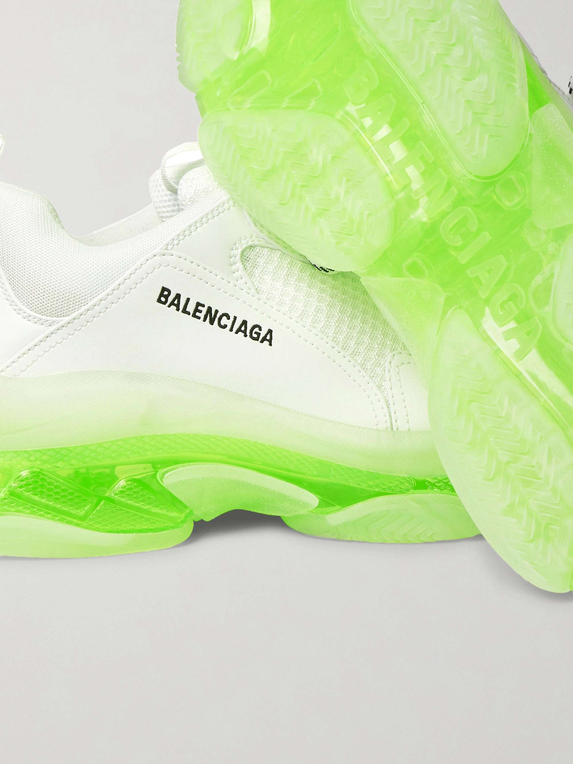 BALENCIAGA Triple S Clear Sole Mesh and Faux Leather Sneakers
