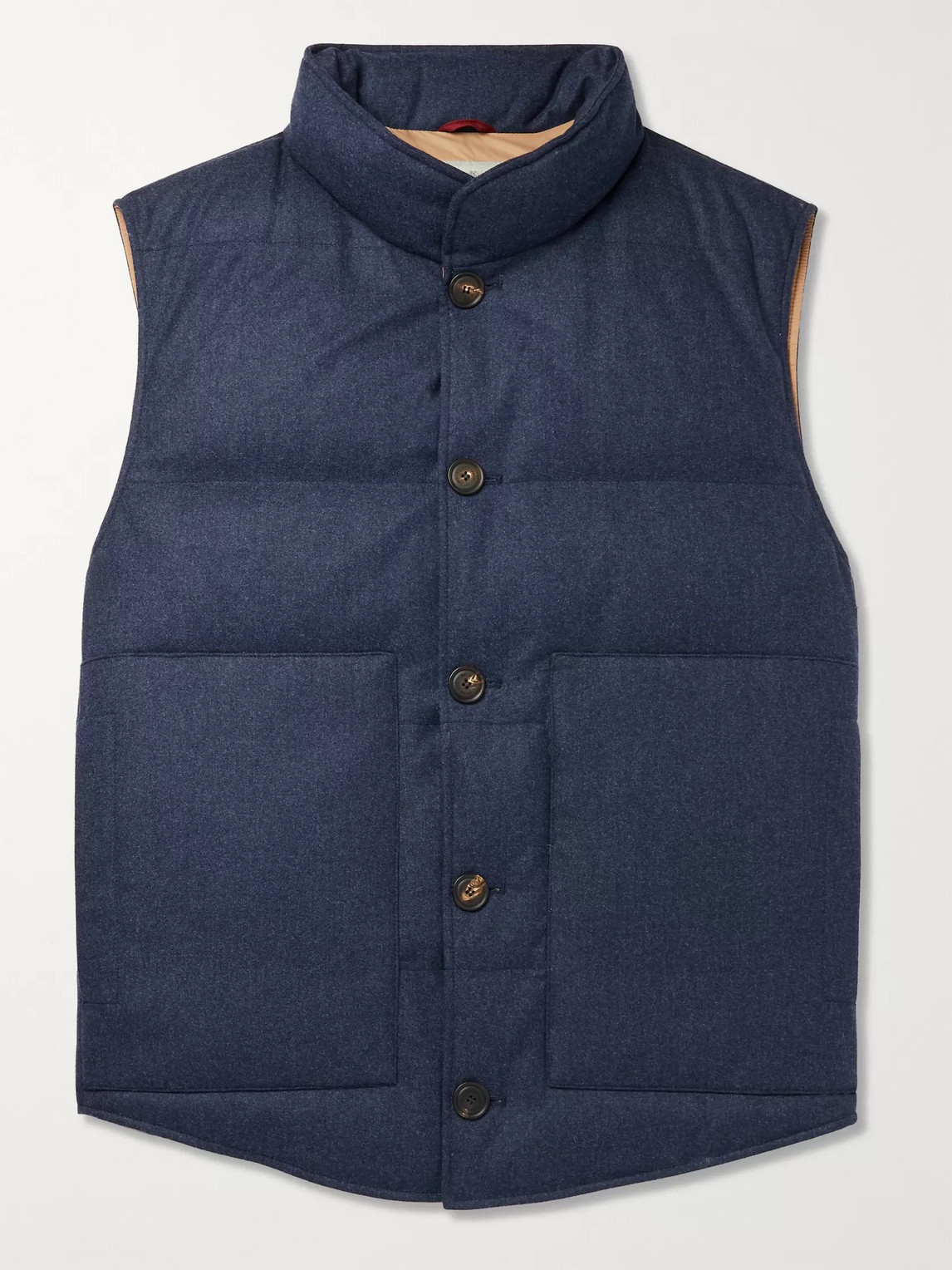 Brunello Cucinelli Slim-fit Quilted Wool, Silk And Cashmere-blend Flannel Down Gilet In Blue