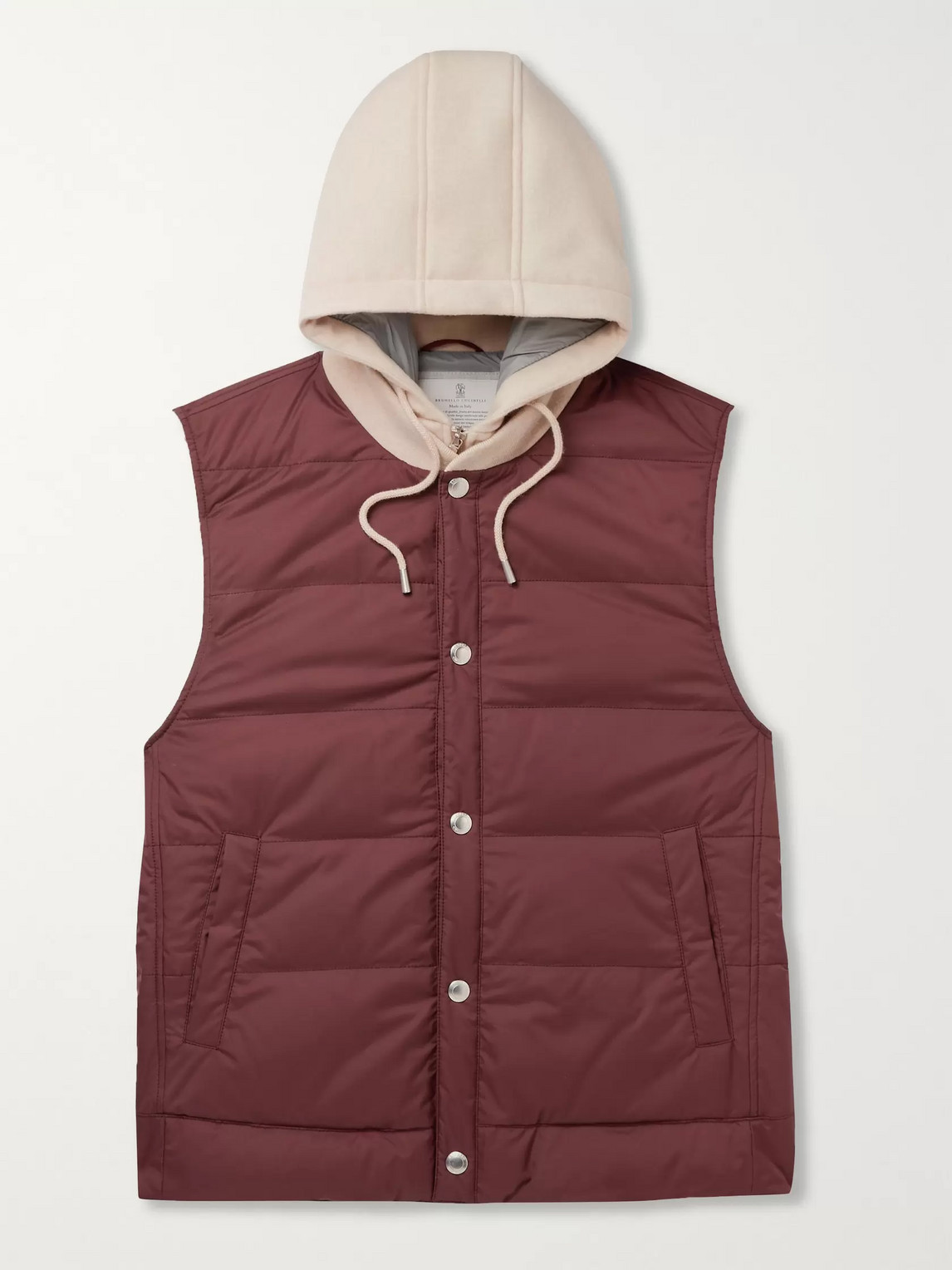 Brunello Cucinelli Wool-jersey And Quilted Shell Hooded Down Gilet In Brown