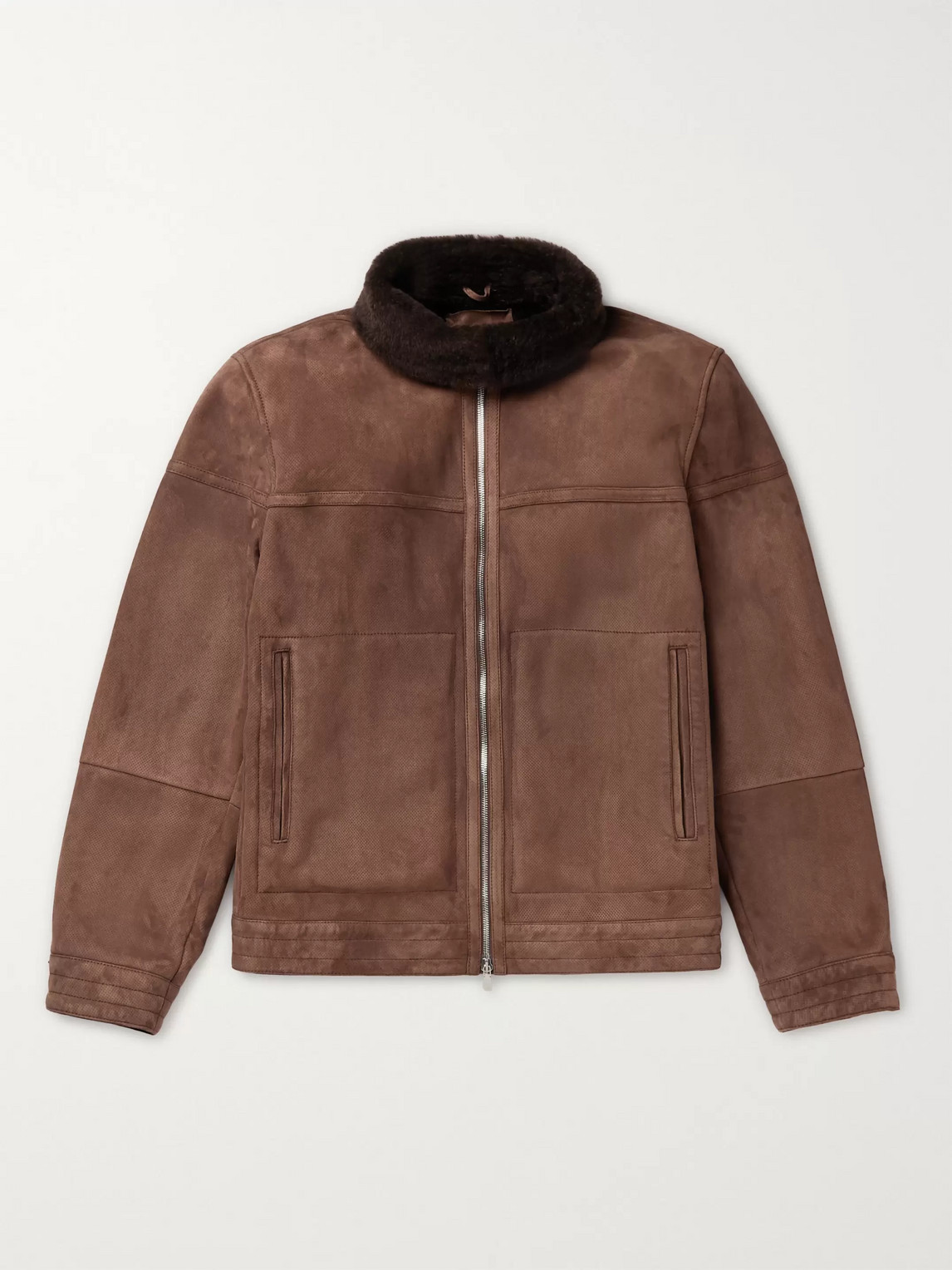 Brunello Cucinelli Shearling-lined Perforated-suede Jacket In Brown