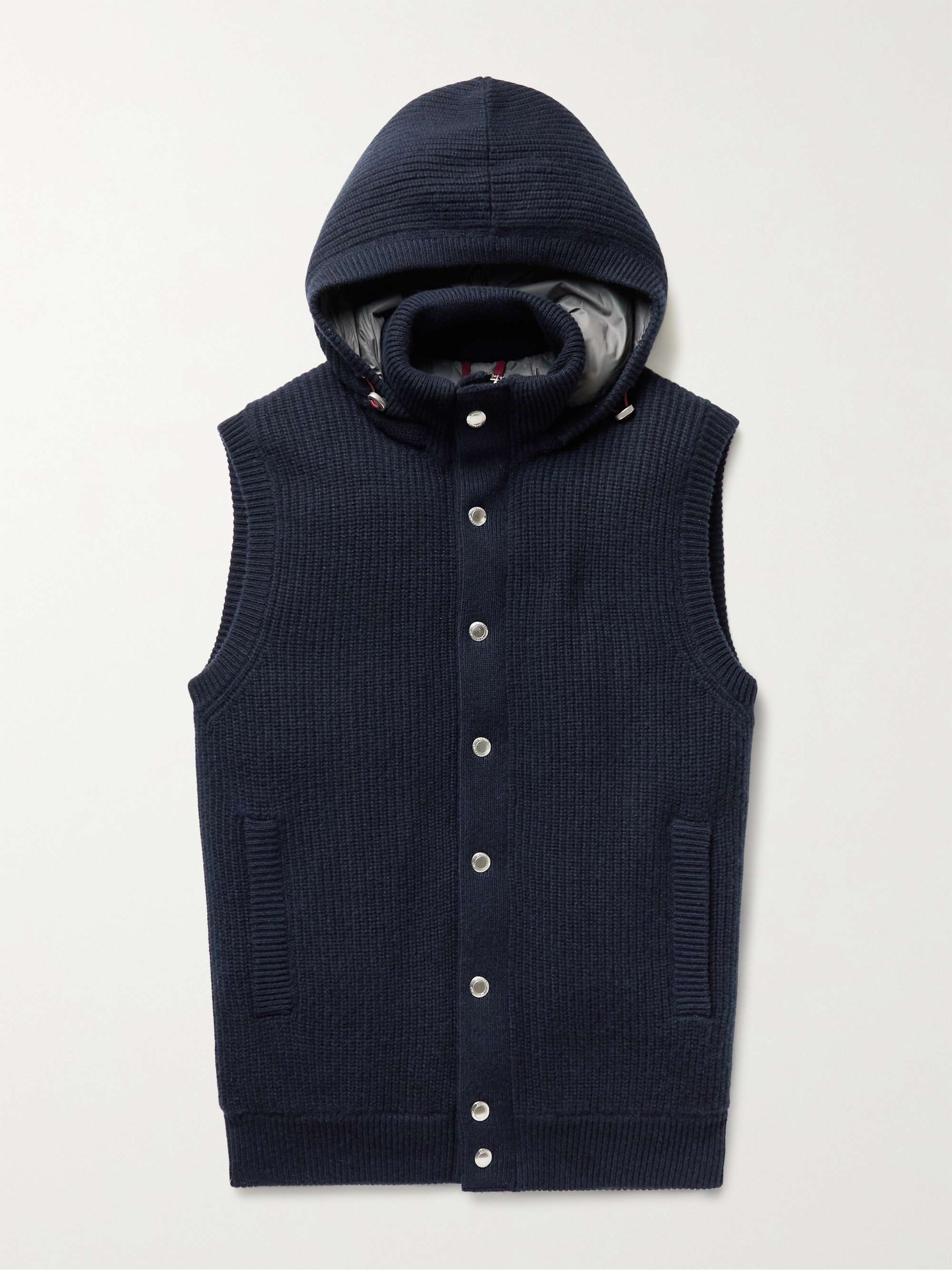 BRUNELLO CUCINELLI Ribbed Cashmere and Shell Hooded Down Gilet