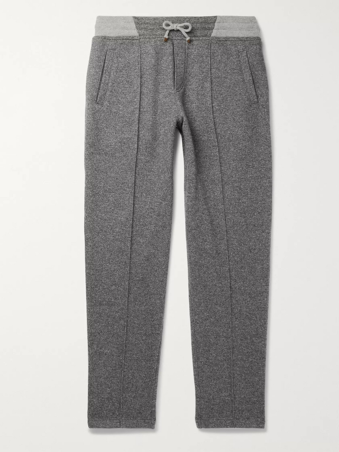 Brunello Cucinelli Slim-fit Mélange Cashmere And Wool-blend Drawstring Sweatpants In Gray