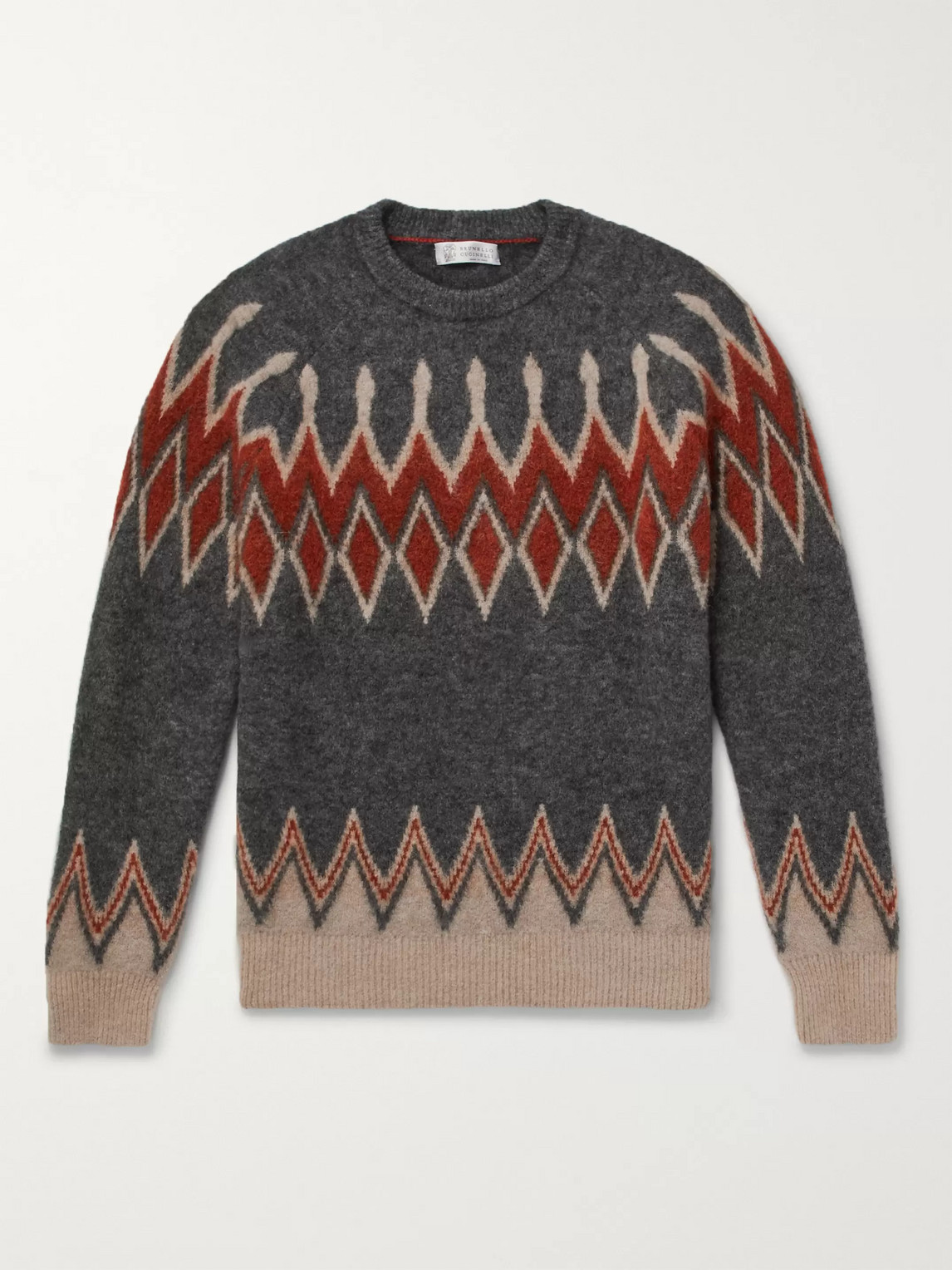 Brunello Cucinelli Intarsia-knit Sweater In Gray