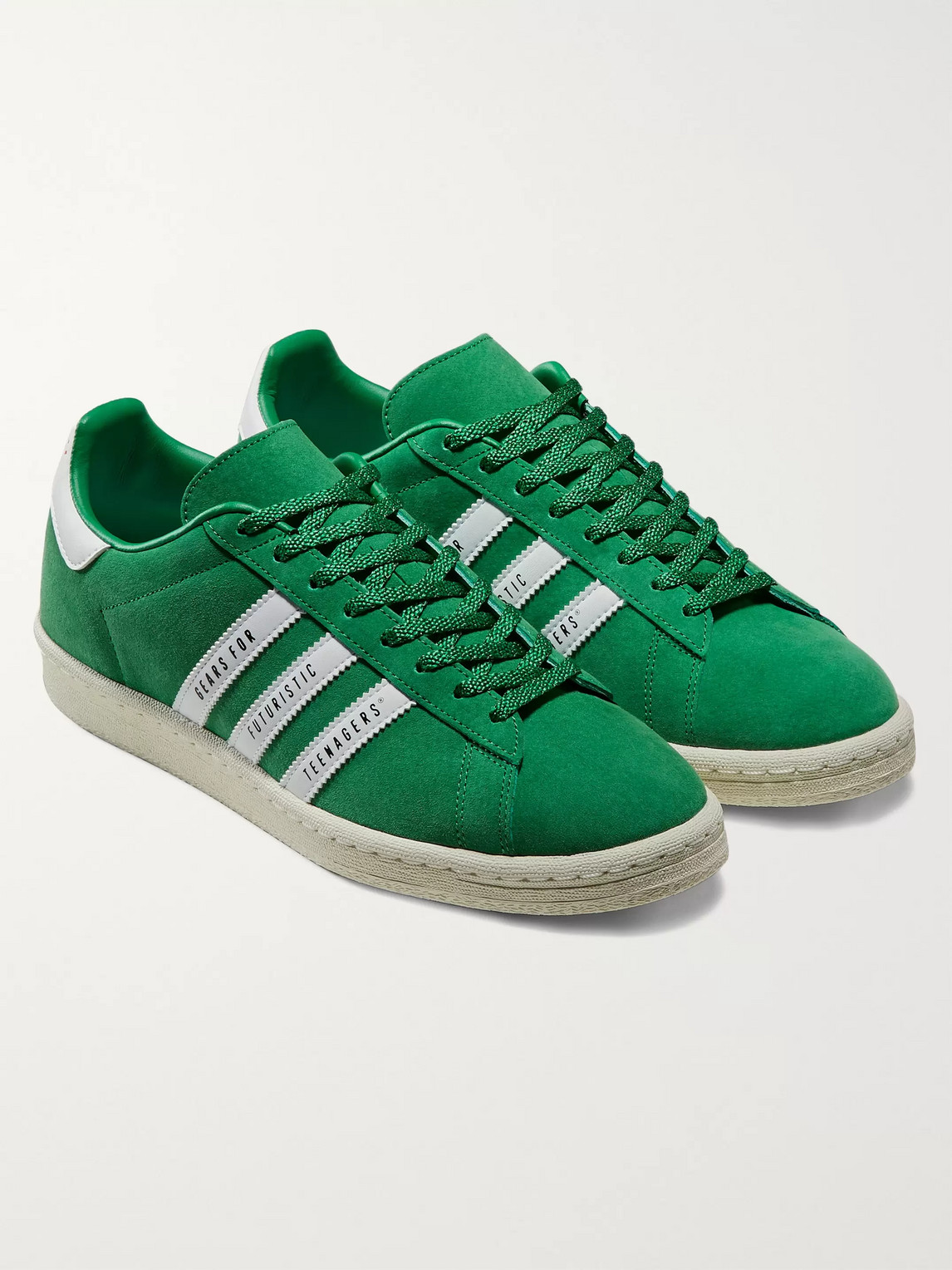 Adidas Consortium Human Made Campus Leather-trimmed Suede Sneakers In Green