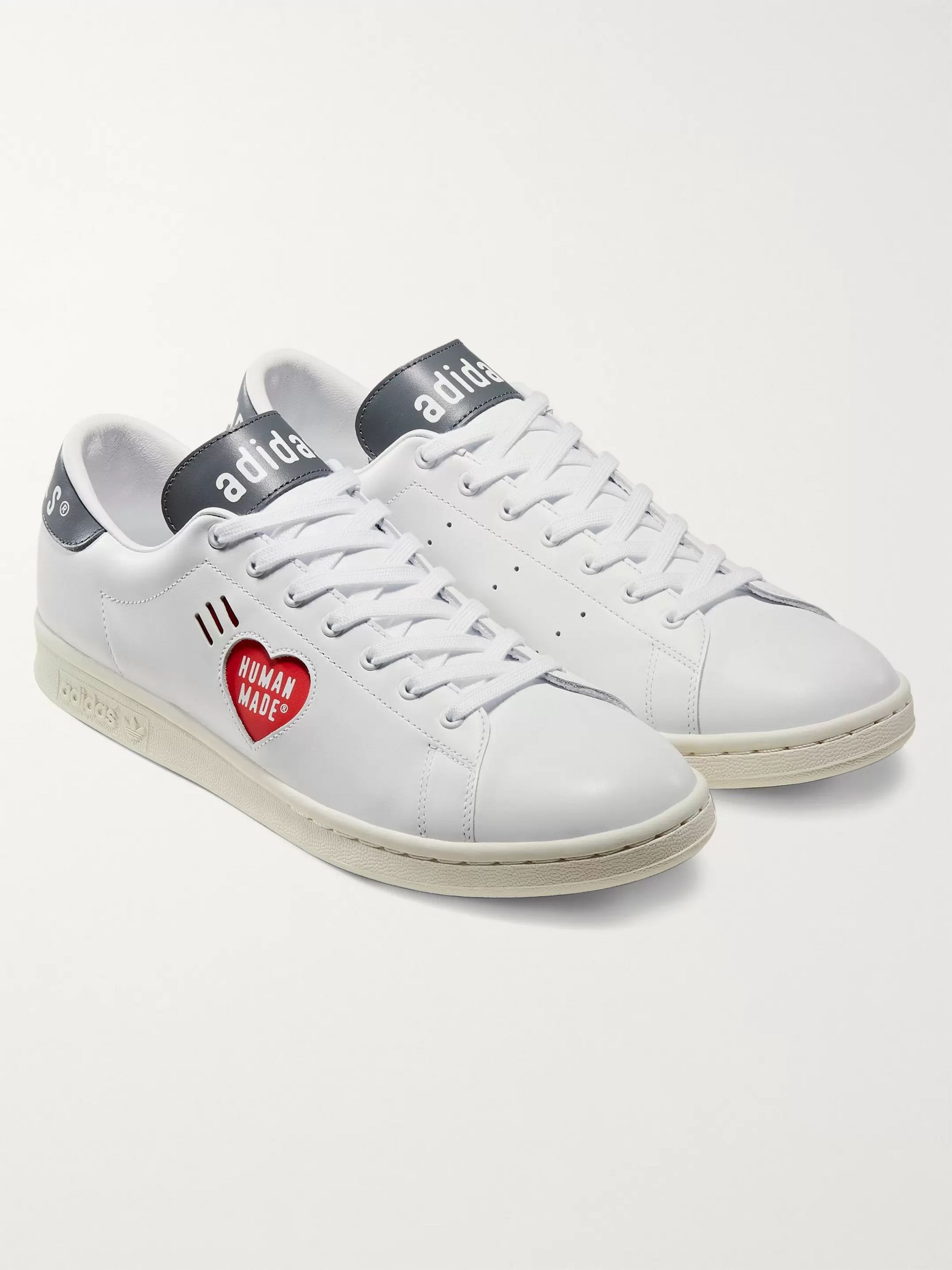 White + Human Made Stan Smith Logo-Print Leather Sneakers | adidas 