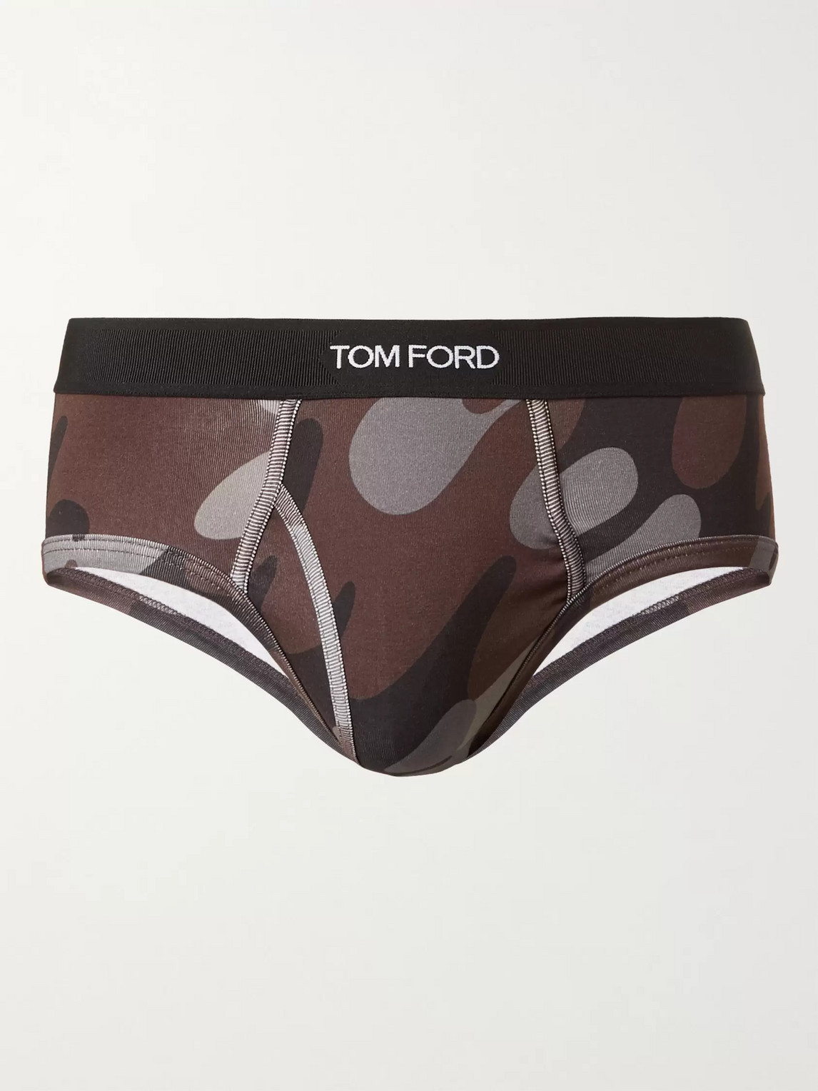 Tom Ford Camouflage-print Stretch-cotton Briefs In Brown