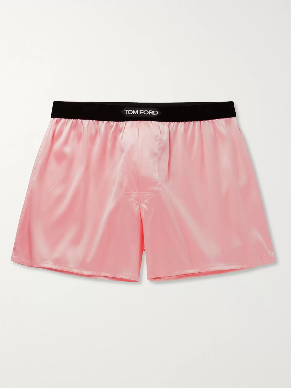 Tom Ford Velvet-trimmed Stretch-silk Satin Boxer Shorts In Pink