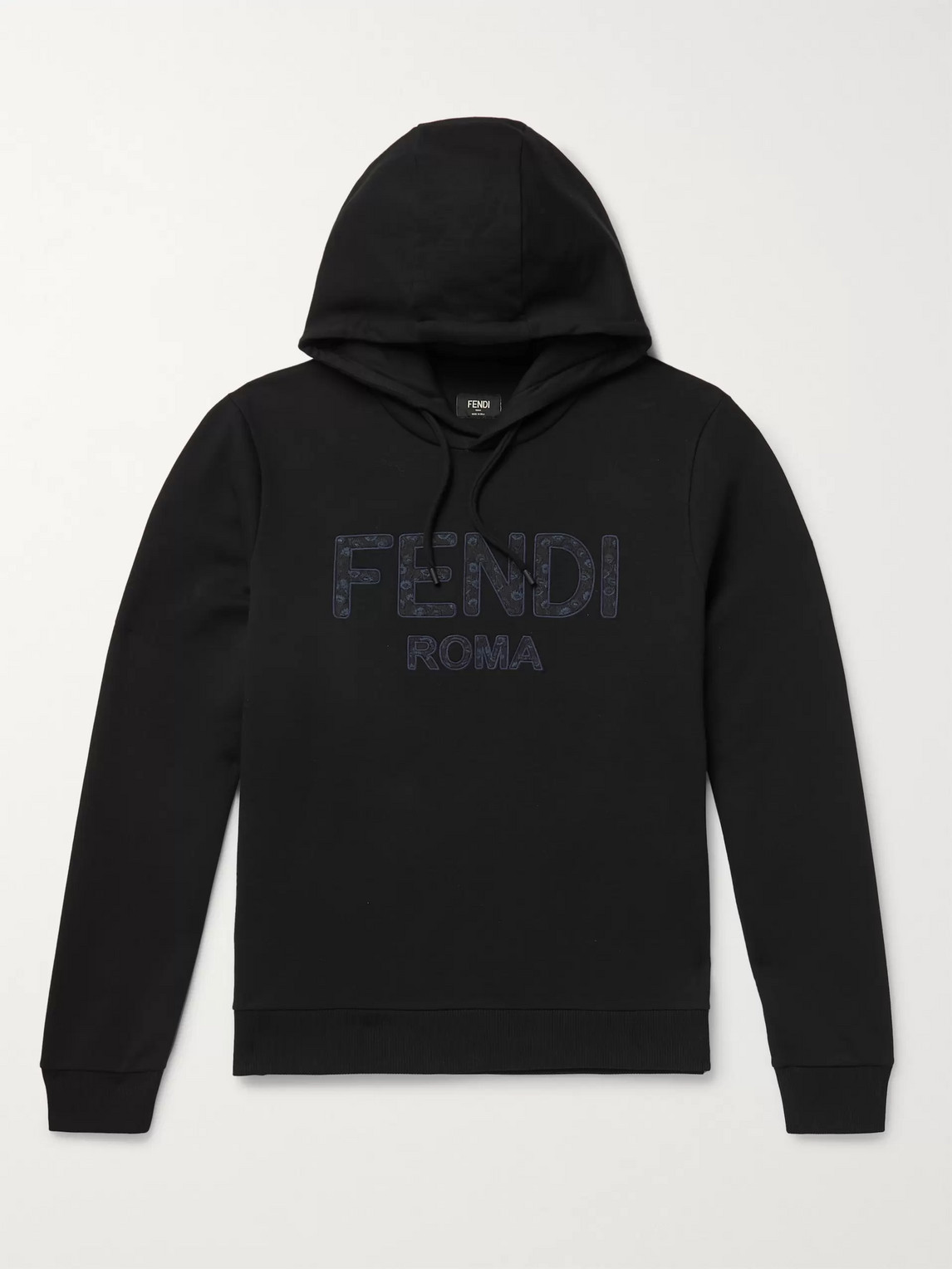 Fendi Logo-appliquéd Fleece-back Cotton-jersey Hoodie In Black