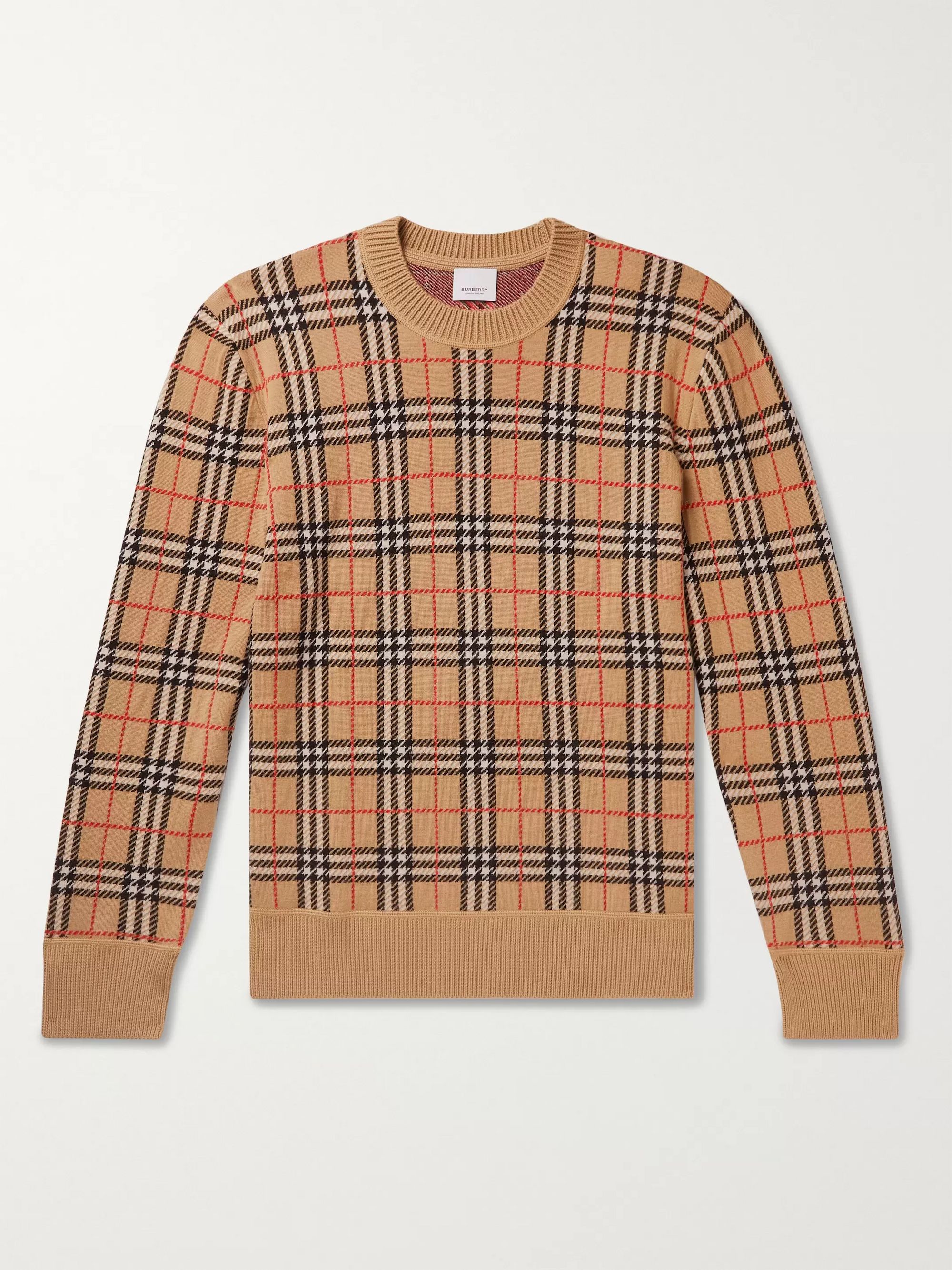 Beige Checked Merino Wool Sweater 