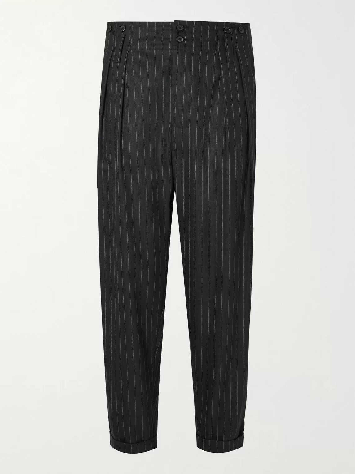 Dolce & Gabbana Tapered Cropped Pleated Pinstriped Virgin Wool-blend Trousers In Black