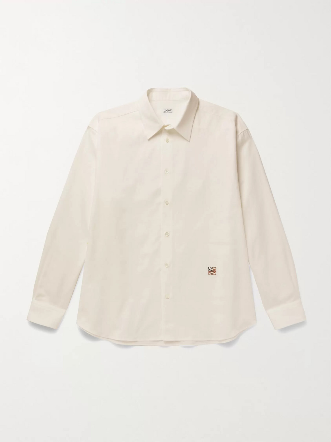 Loewe Oversized Logo-embroidered Cotton Oxford Shirt In White