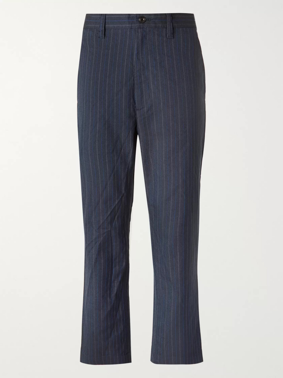 JUNYA WATANABE GARMENT-DYED PINSTRIPED WOVEN SUIT TROUSERS