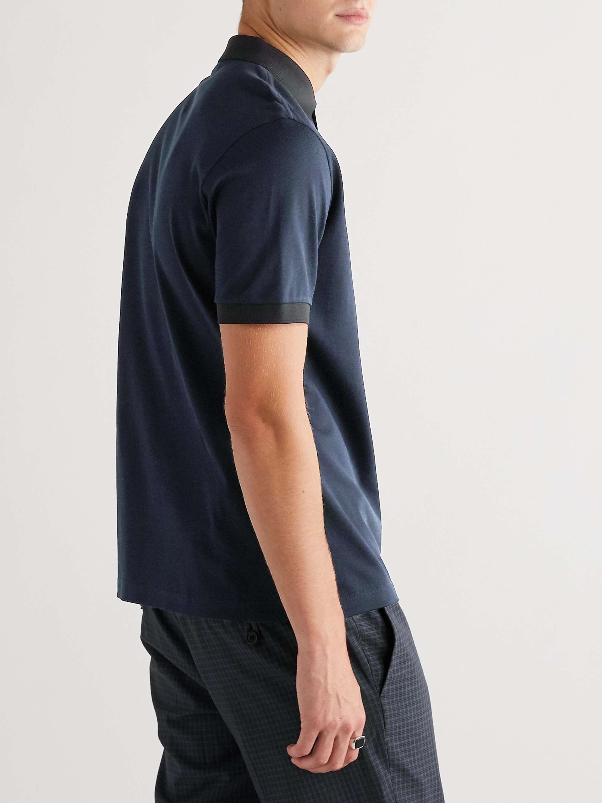 PRADA Slim-Fit Logo-Appliquéd Contrast-Tipped Cotton-Piqué Polo Shirt