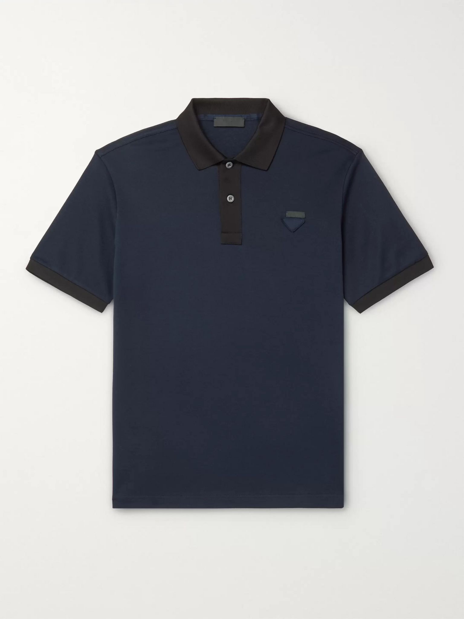 Navy Slim-Fit Logo-Appliquéd Contrast-Tipped Cotton-Piqué Polo Shirt ...