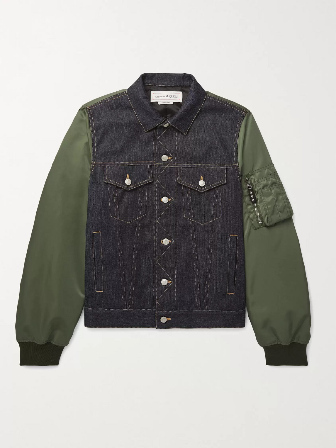 ALEXANDER MCQUEEN SLIM-FIT PANELLED PADDED SHELL AND DENIM JACKET