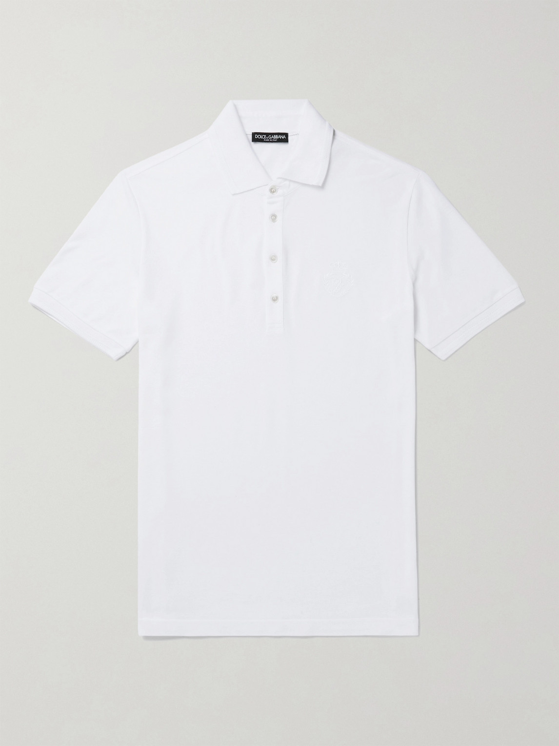 Dolce & Gabbana Logo-embroidered Cotton-blend Piqué Polo Shirt In White