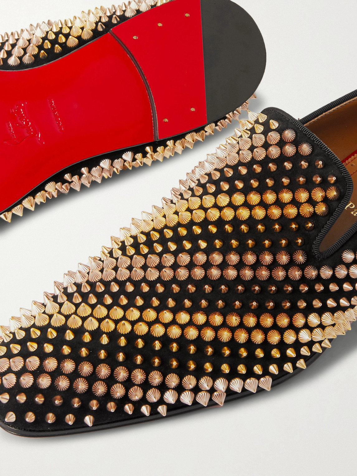 Shop Christian Louboutin Studded Suede Loafers In Black