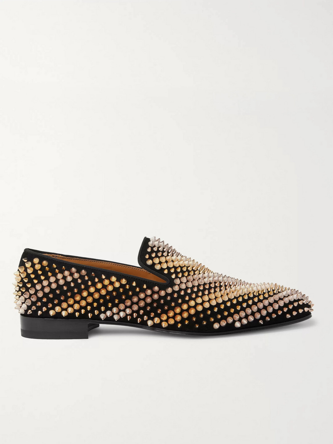 Shop Christian Louboutin Studded Suede Loafers In Black